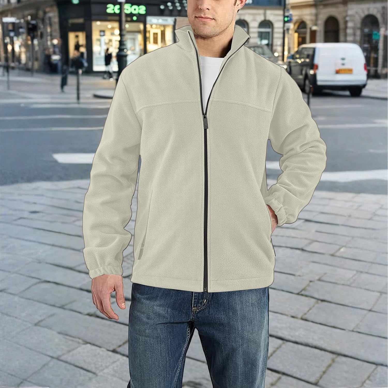 Mens Fleece Jacket – Zip Up Sweater, Lightweight Athletic Warm Soft Polar Full Zipper Jackets Mock Neck, S-2XL