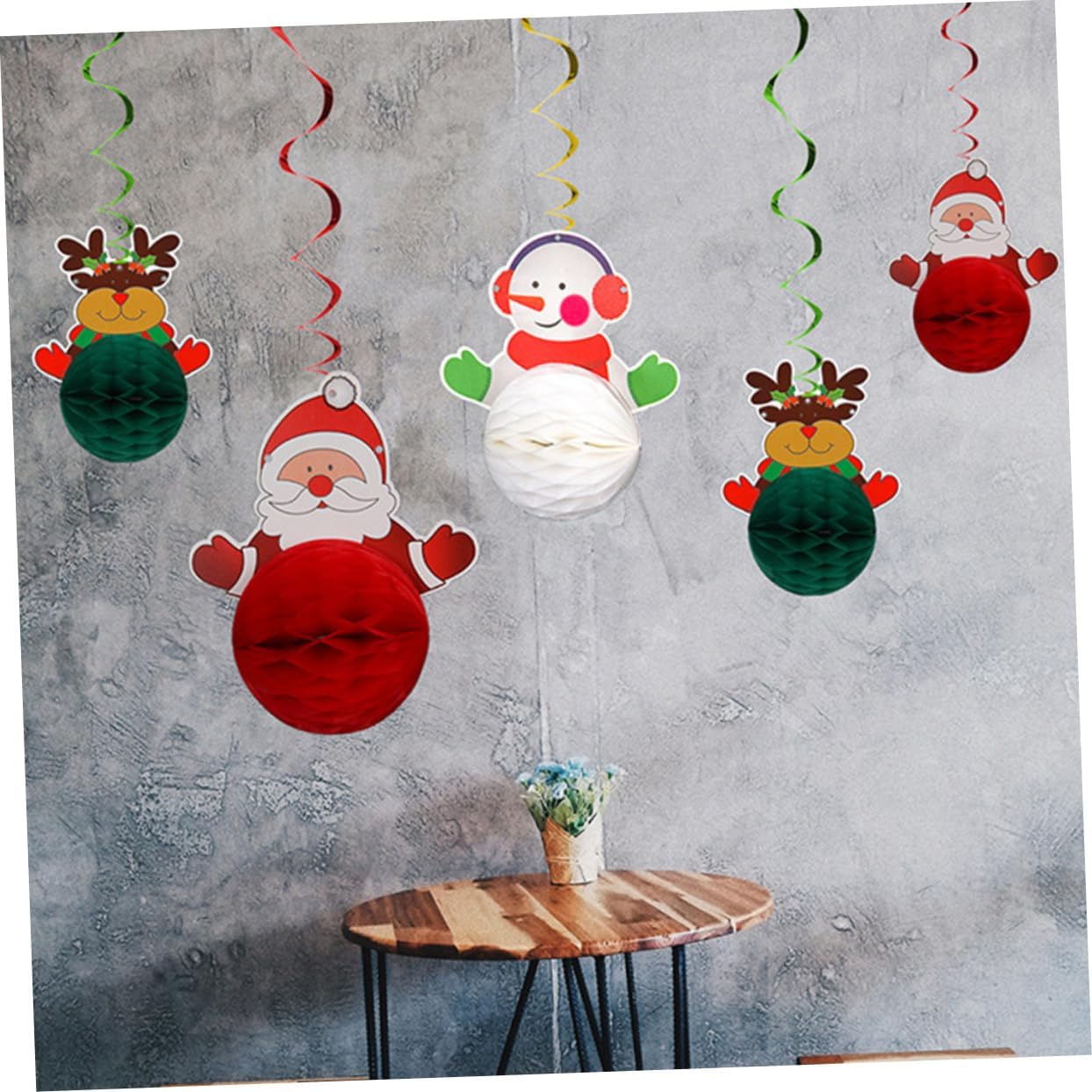 Xmas Decorative Pendants 6pcs Paper Honeycomb Cartoon Hanging Ornaments