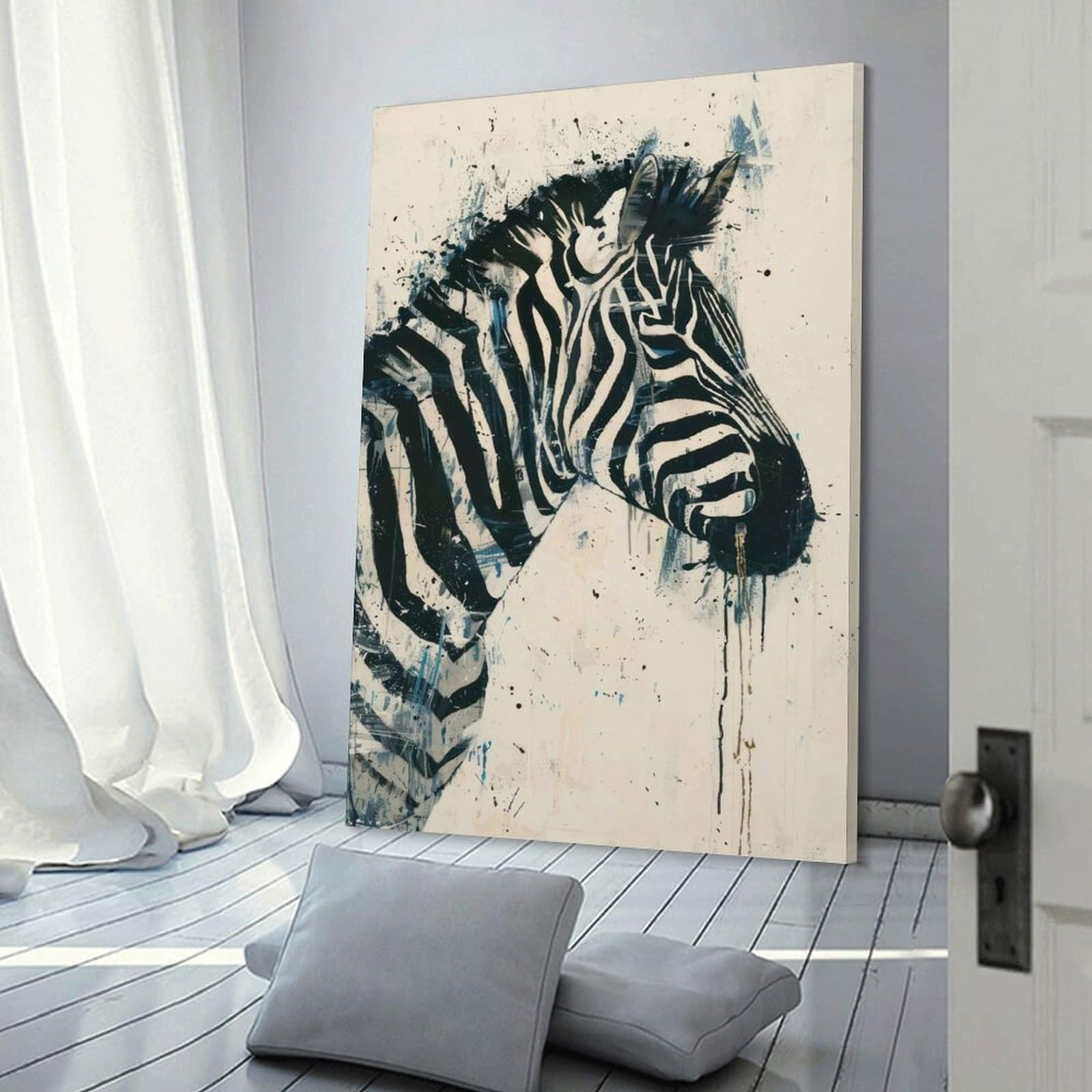 Junmoney Zebra Watercolor Painting Canvas Wall Decor, 16x24inch(40x60cm), for Art Walls, Layered Displays Or Homes, Home Wall Art for Statement Displays