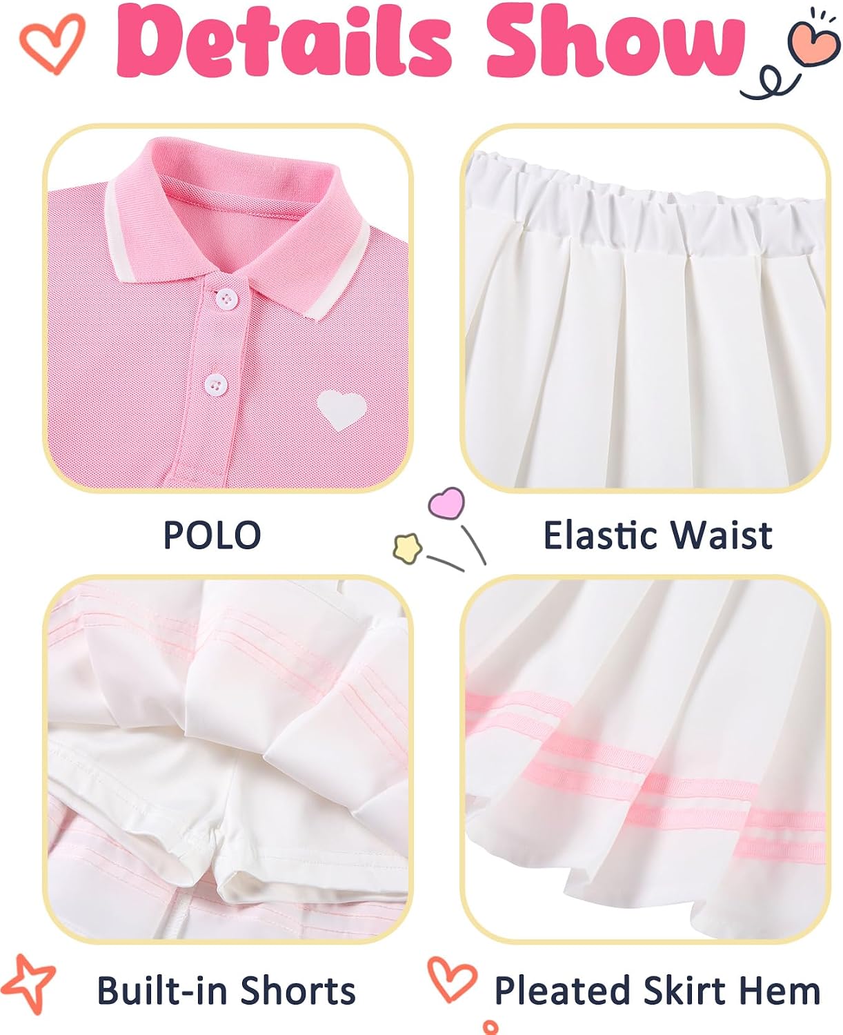 Move Dance Toddler Girls Dress Tennis Clothes Polo Outfit 2 Piece Skirt Set with Shorts 2-7T