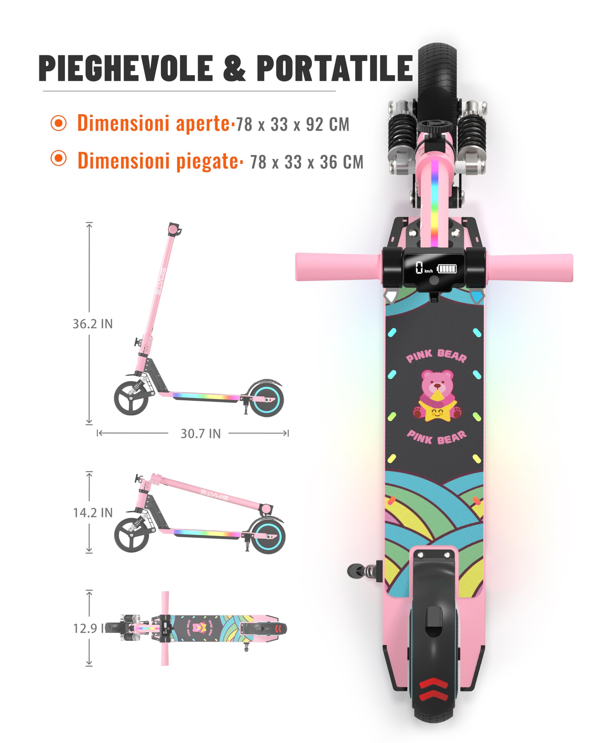 Monopattino Elettrico, 6.5'' Monopattino Elettrico per Bambini dai 6 ai 12 Anni, Pieghevole, Autonomia 5-8KM, Display LED
