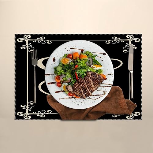 Miniatura 6 de Elegante juego de 4 manteles individuales clásicos negros con inicial, letra S, para mesa de comedor, decoración del hogar, cocina, antideslizante,