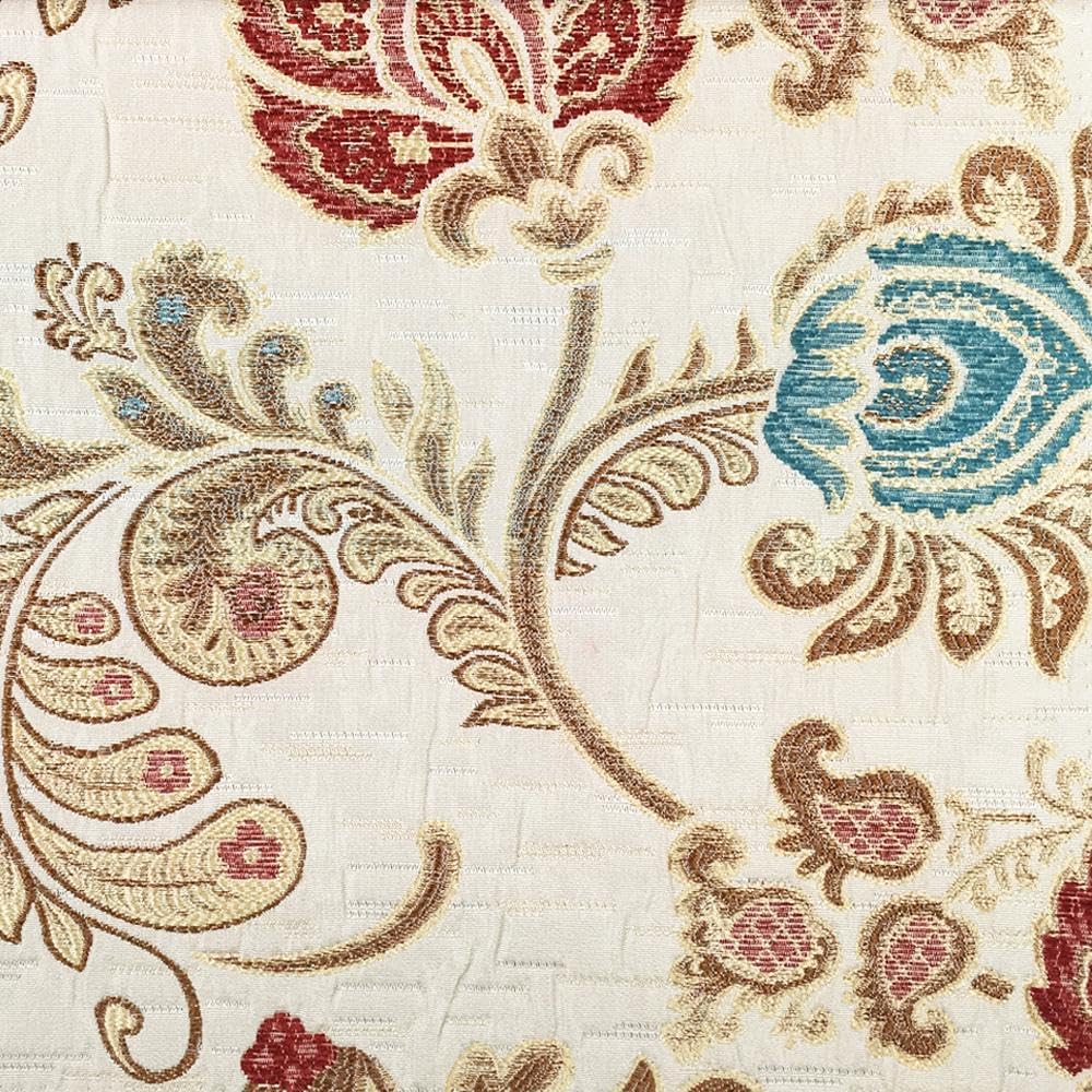 Floral Paisley Chenille Jacquard Fabric/Sold by The Yard (Light Blue Cream)