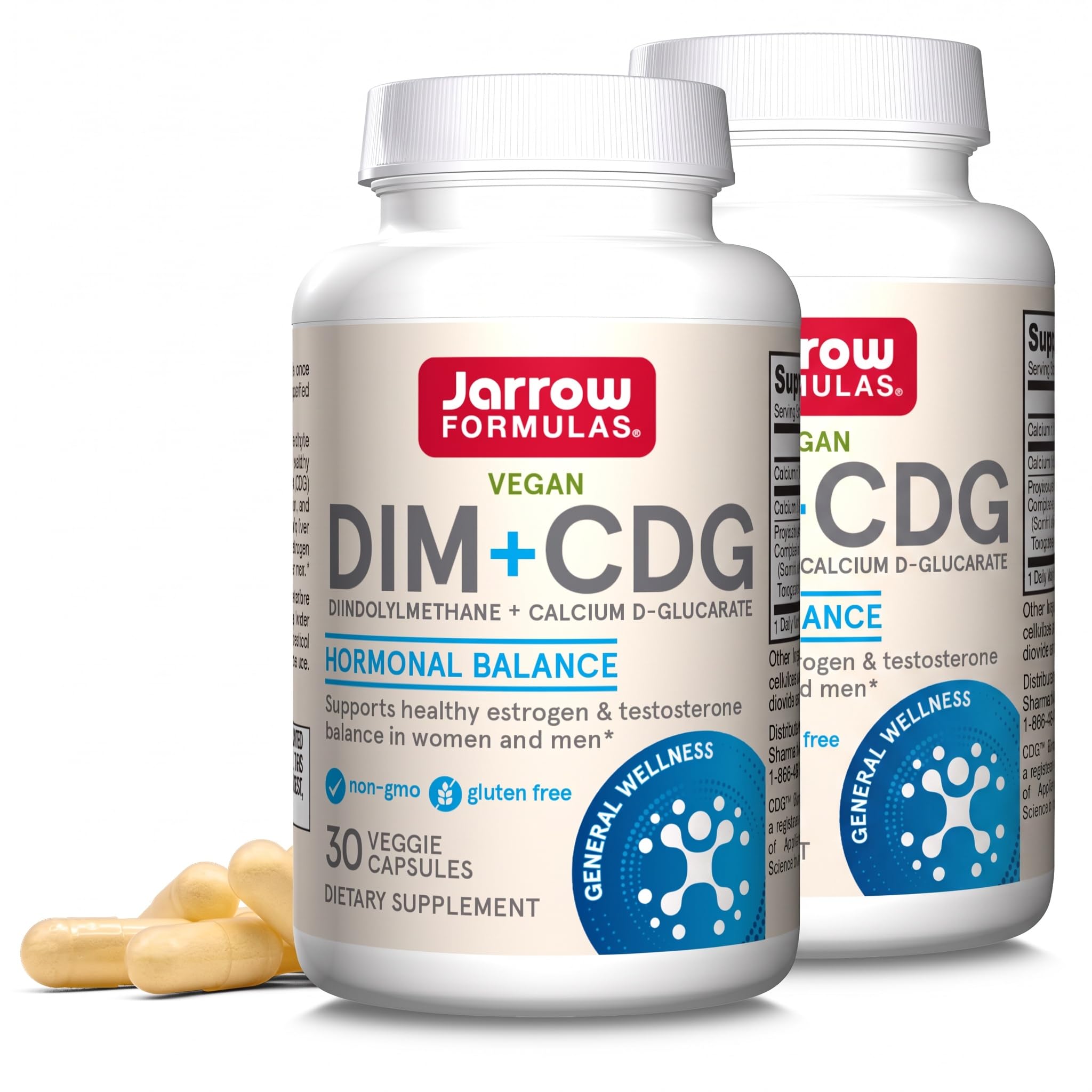 Jarrow Formulas - DIM + CDG Veggie Capsules - - DIM & CDG Supplement - for Hormone Balance - Non-GMO - Gluten Free,30 Count (Pack of 2)