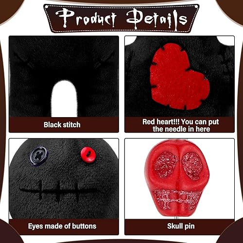 Miniatura 4 de Kathfly El juego de 8 muñecas Voodoo incluye muñeca de terror, 7 pines de calavera Ghost Soft Revenge espeluznante soporte de alfiler de resina vudú