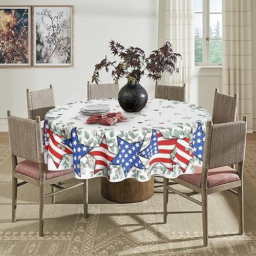 Miniatura 9 de Horaldaily Mantel del 4 de julio de 60 x 60 pulgadas, mantel patriótico de eucalipto estrella, Día de la Independencia, Día de los Caídos, para