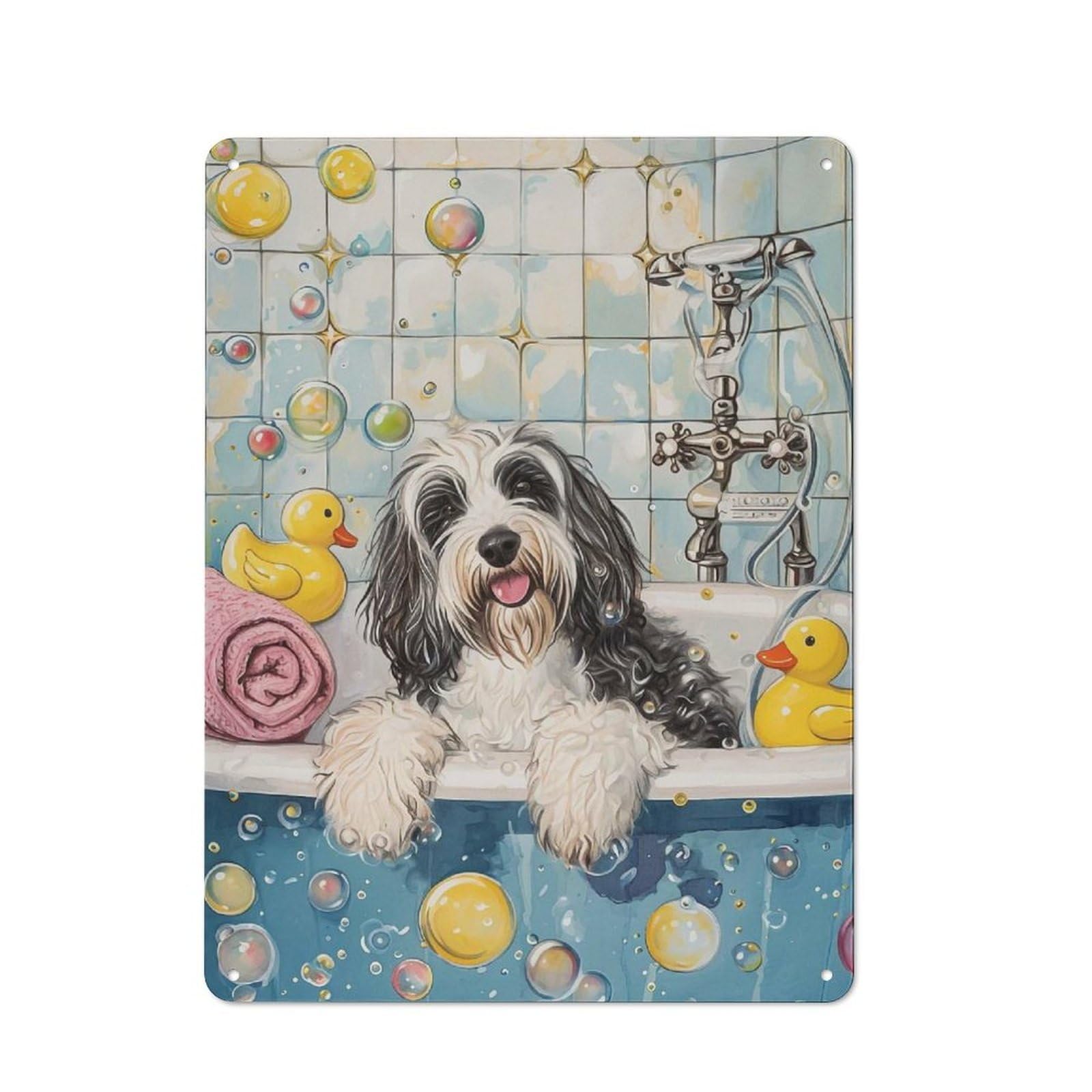 Junmoney Bearded Collie Dog Retro Tin Sign 40X30cm For Bar Or Restaurant, For Collectors Of Retro Metal Wall Decor