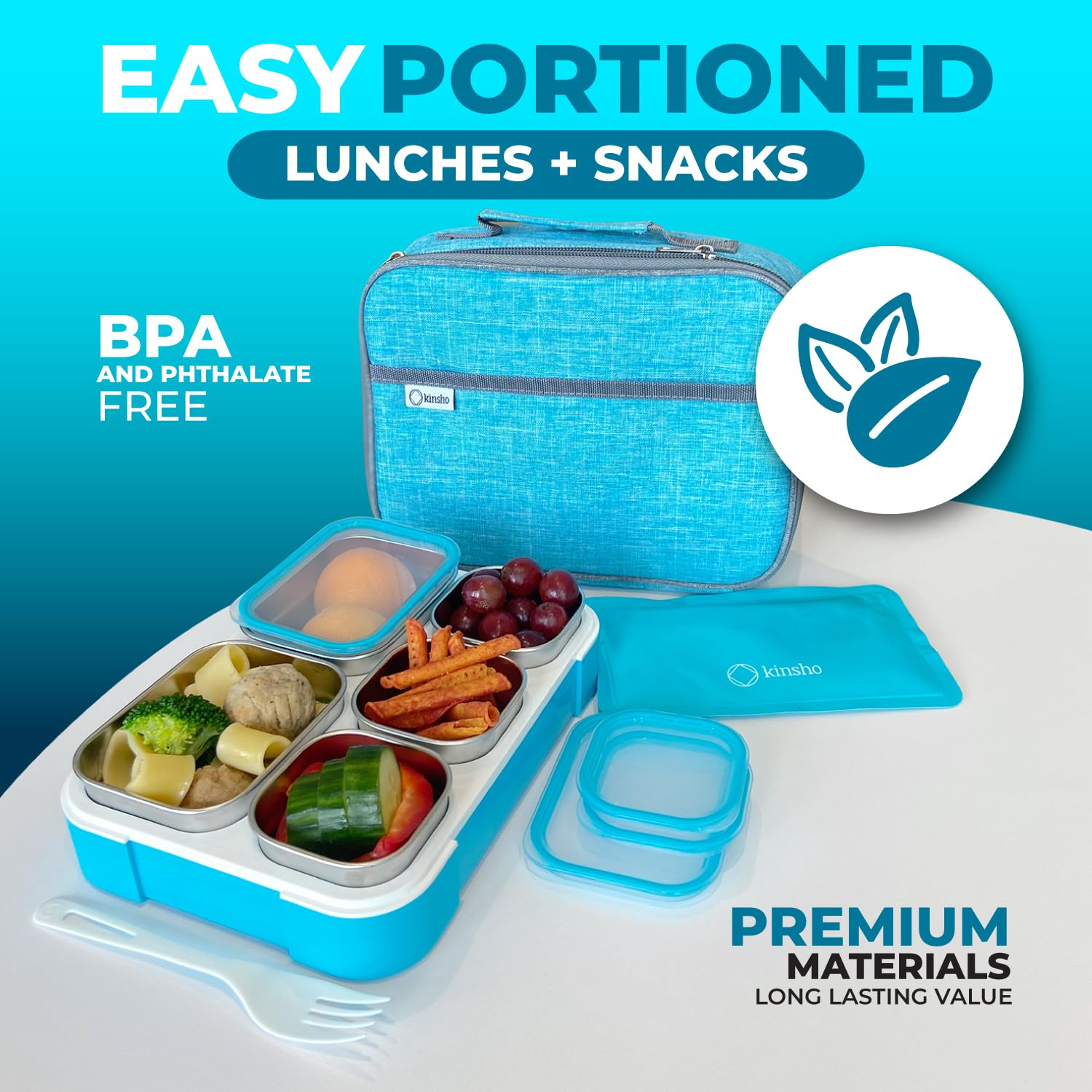 Lonchera Bento de acero inoxidable para niños con bolsa de almuerzo, bolsa de hielo para niños y adultos, cajas de almuerzo escolar a prueba de fugas, recipientes de alimentos para guardería, caja de 3