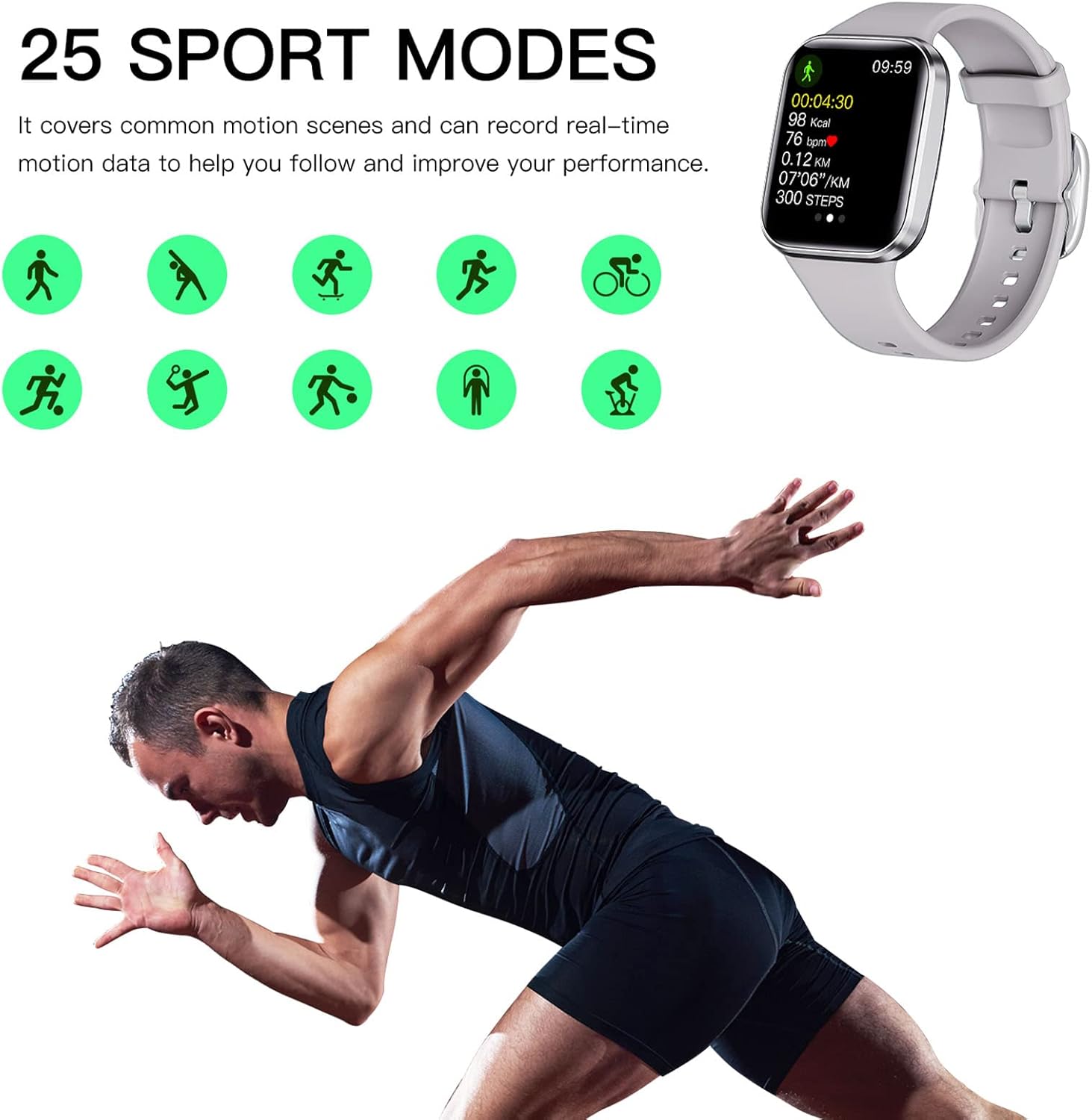 findtime Smartwatch da donna 1.69 da uomo con cardiofrequenzimetro pedometro sonno impermeabile IP68 per iOS Android a lunga resistenza braccialetto connesso per Android iOS