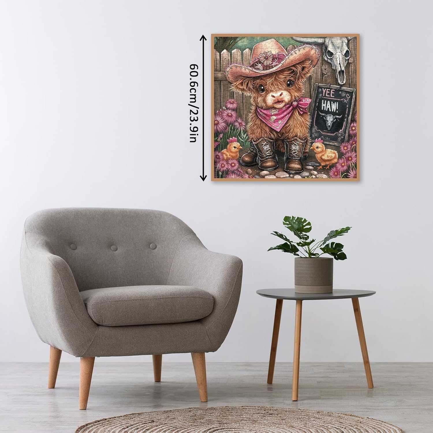 Cute Highland Cow Puzzles for Adults 1000 Pieces. Funny Calf Flowers and Chicken Art Jigsaw Puzzles. Challenging Beautiful Animal Farm Puzzles