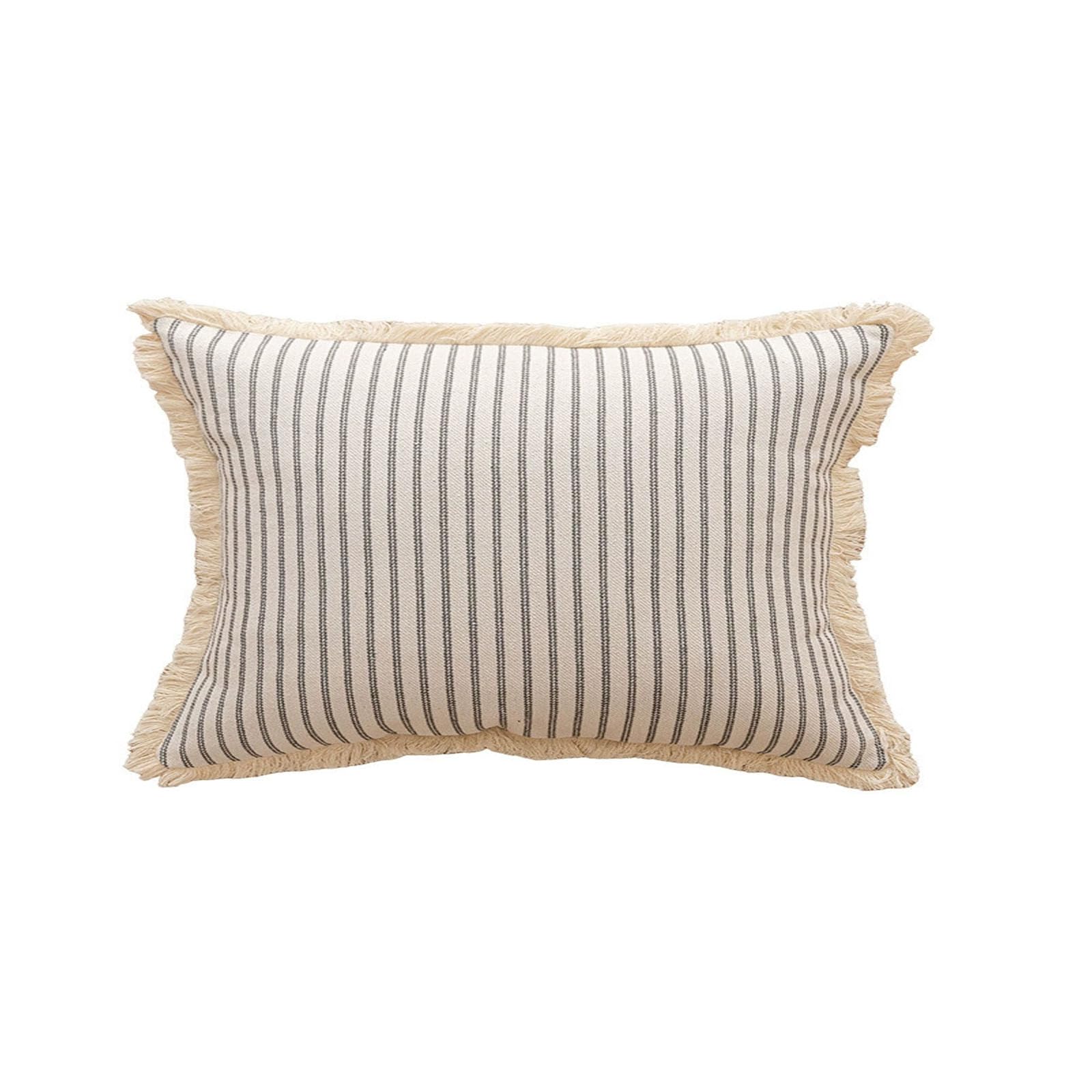 AXCTYSFP Decorative Linen Striped FringeThrow Pillow Covers Cozy Farmhouse Boho,Gray,30 * 50cm