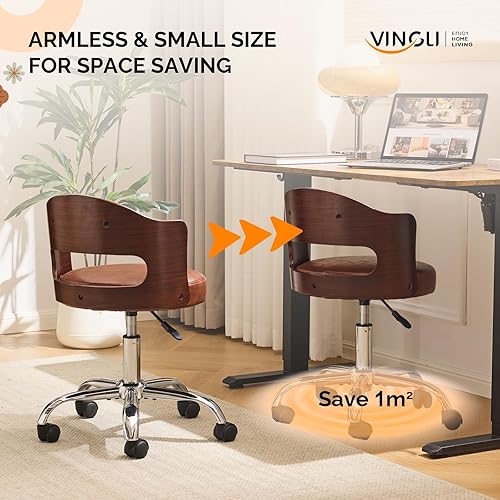Miniatura 4 de VINGLI Silla de escritorio sin brazos para el hogar y la oficina, silla giratoria ajustable, de doble uso consin ruedas, silla curva pequeña de