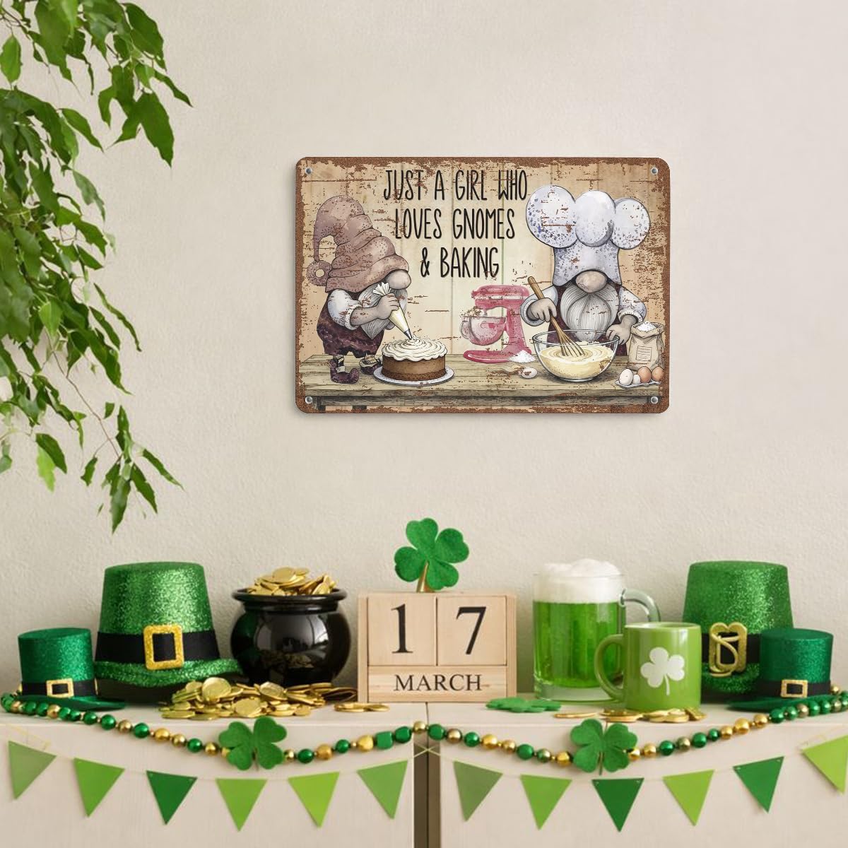 Funny Metal Tin Sign, Gnome Decor Sign, Just a Girl Who Loves Gnomes & Baking, Kitchen Gnome Decor for Home, Baking Lover Gift for Women, Coworker Housewarming Present image 4