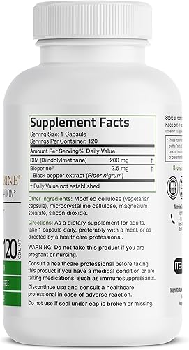 Miniatura 9 de Bronson Suplemento DIM de 200 mg de diindolimetano con BioPerine para una absorción mejorada, metabolismo de estrógeno y mantiene niveles hormonales