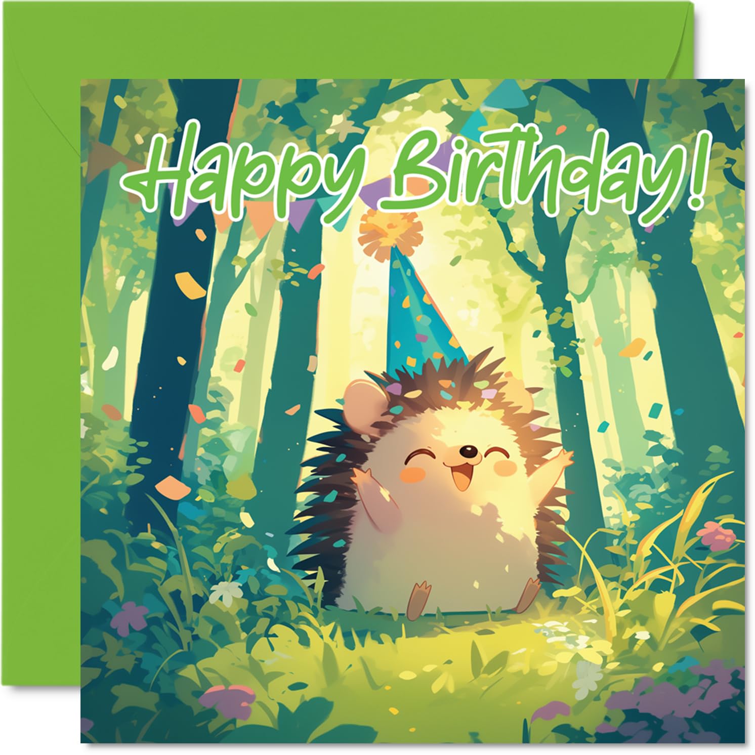Hedgehog Birthday Cards - Woodland Forest Party - Happy Birthday Card for Son Daughter Brother Sister Grandson Granddaughter Niece Nephew Cousin, 145mm Bday Greeting Cards