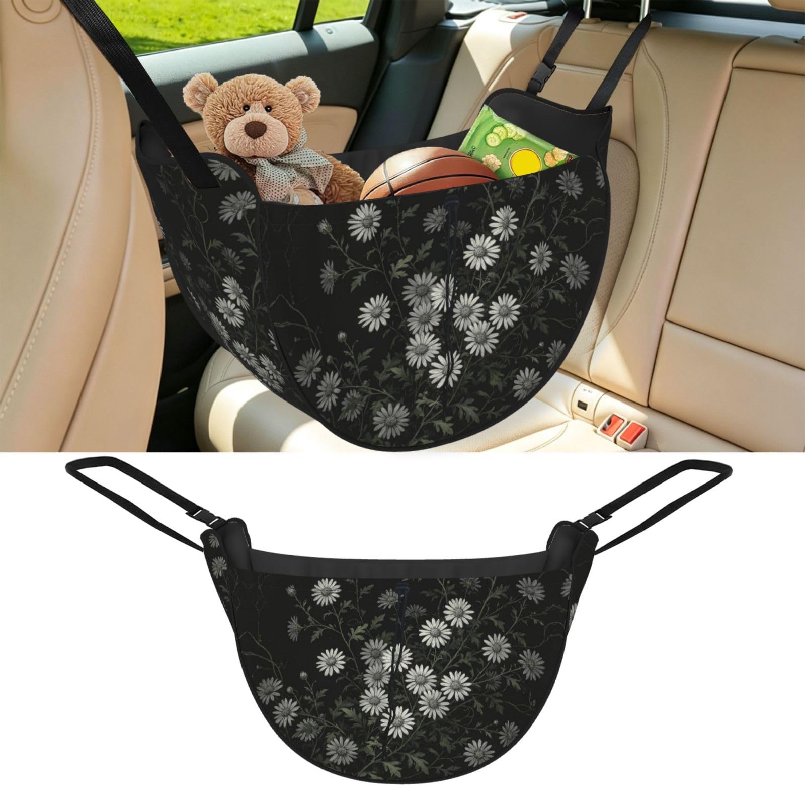 Cntdbu Black White Daisy Car Seat Organizer-Backseat Storage Bag For Travel
