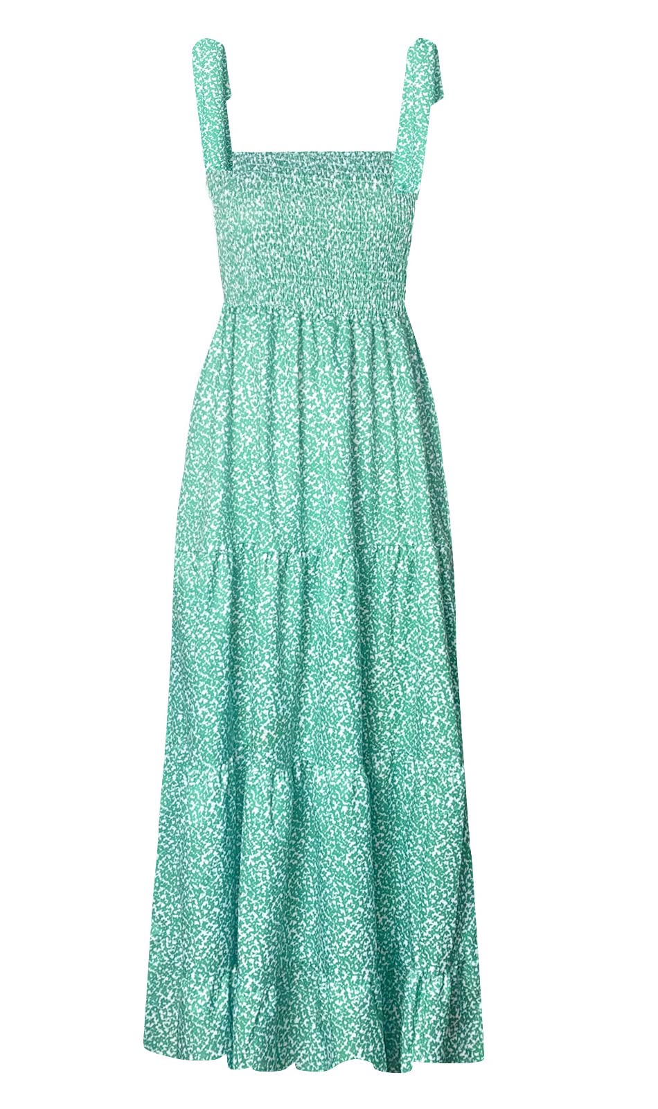kinstell Women's Summer Boho Spaghetti Strap Square Neck Ruffle Casual Flowy Long Dress Beach Swing Party Maxi Dress
