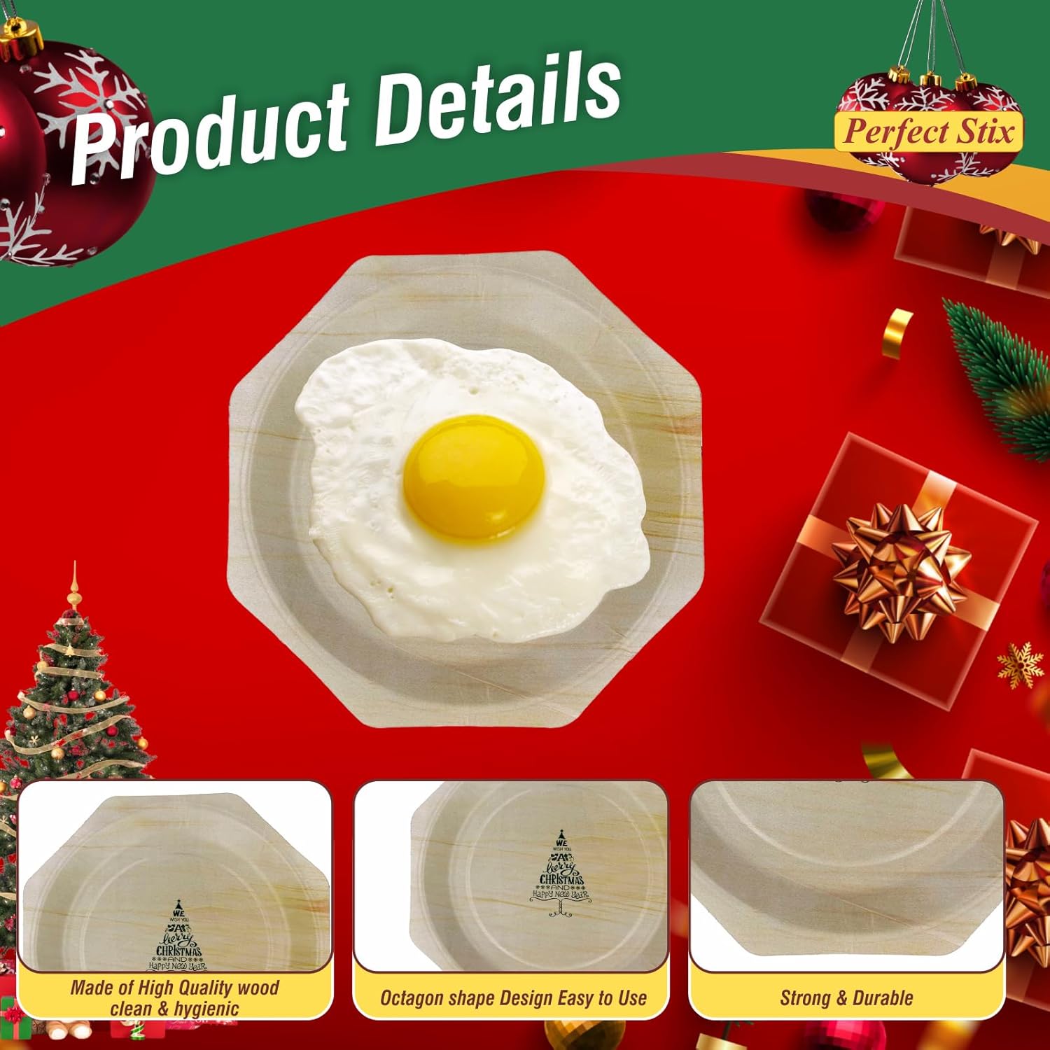 11" Wooden Plates with "We Wish you a Merry Christmas and Happy New Year- Pack of 30ct