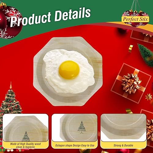 Miniatura 3 de Platos de madera de 11 pulgadas con texto en inglés "We Wish you a Merry Christmas and Happy New Year", paquete de 30 unidades