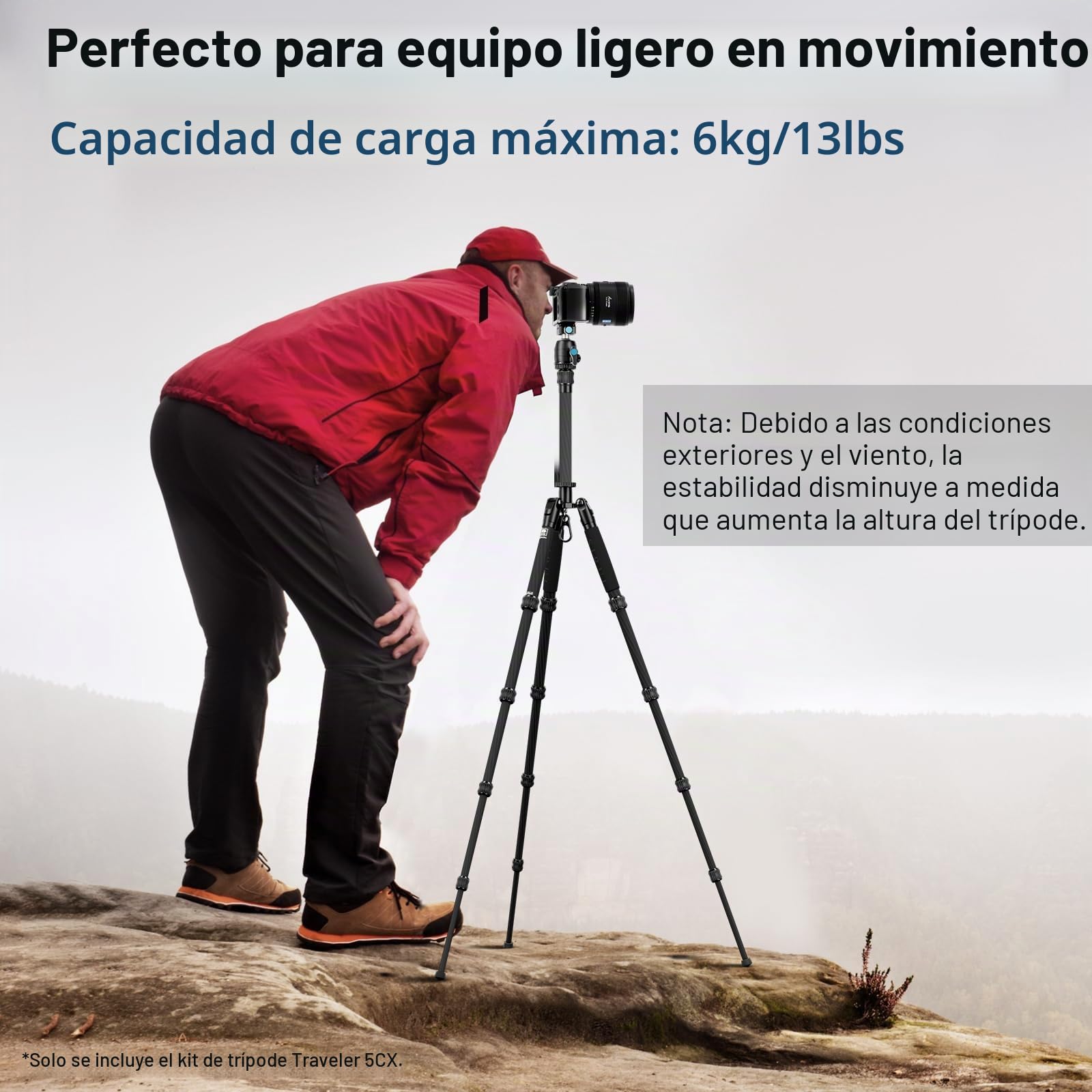 SIRUI Trípode Compacto de Fibra de Carbono de 52pulgadas con Cabeza de Bola y Placa Incorporada para Arca, Solo 0,72kg Carga de hasta 6kg - Traveler 5CX