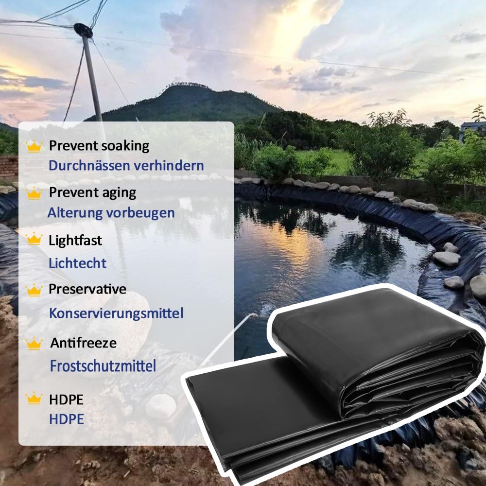 HDPE Revestimiento para Estanque - 2x12m 3x7m 6x6m 8x10m 9x15m 14x14m - Flexible Lámina Lona para Cascada, Agua, Jardín, Paisajismo, Acuicultura(Size:10×10m)
