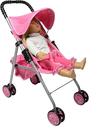 Miniatura 28 de The New York Doll Collection My First Doll - Cochecito de muñeca con canasta, cochecito de muñeca plegable (acolchado rojo)