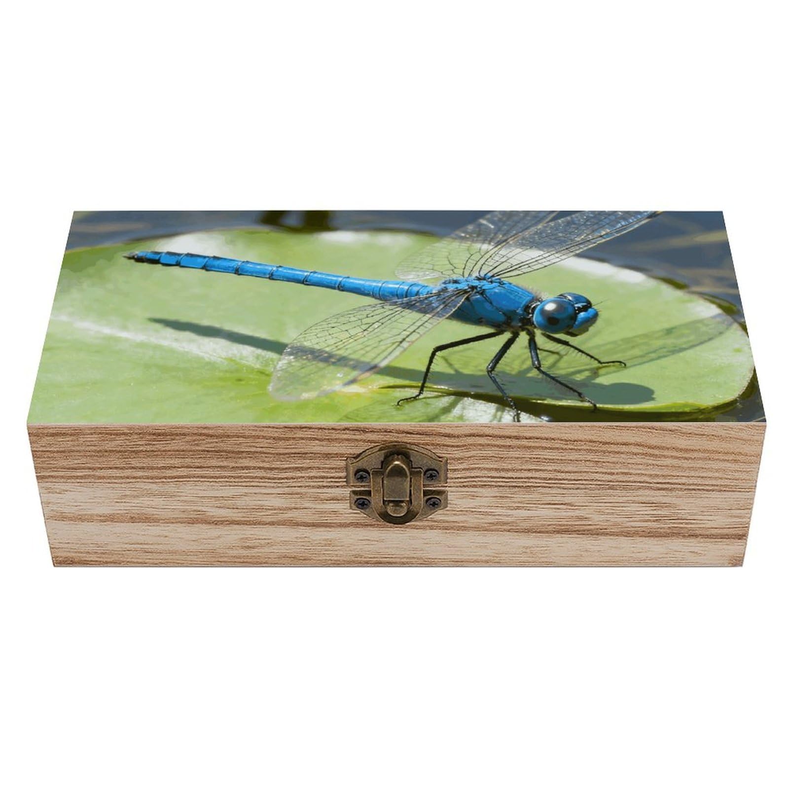 LZQPOEAS Dragonfly Wooden Storage Box Small Decorative Box with Hinged Lid Handmade Elegant Keepsake Storage Box for Jewelry, Photos, Trinkets, Letter Gifts, Small Heirlooms