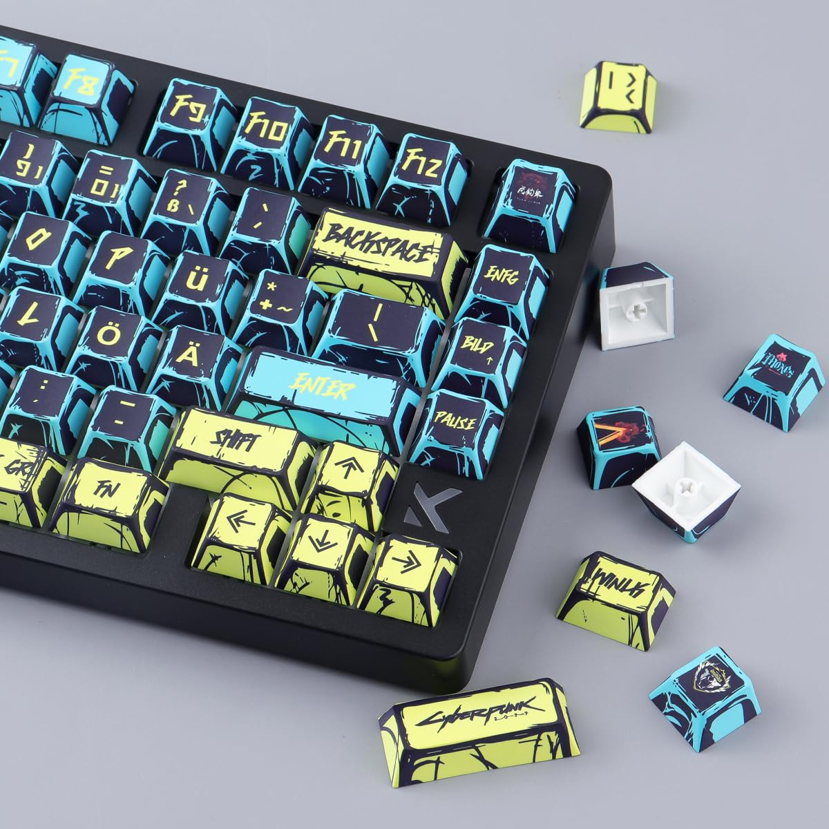PBT ISO Keycaps 142 Keys Japanese Manga Keycaps, Minimalist Style Cherry Profile Dye Sub Custom Keycap for Cherry MX Switch German QWERTZ Layout Mechanical Keyboards