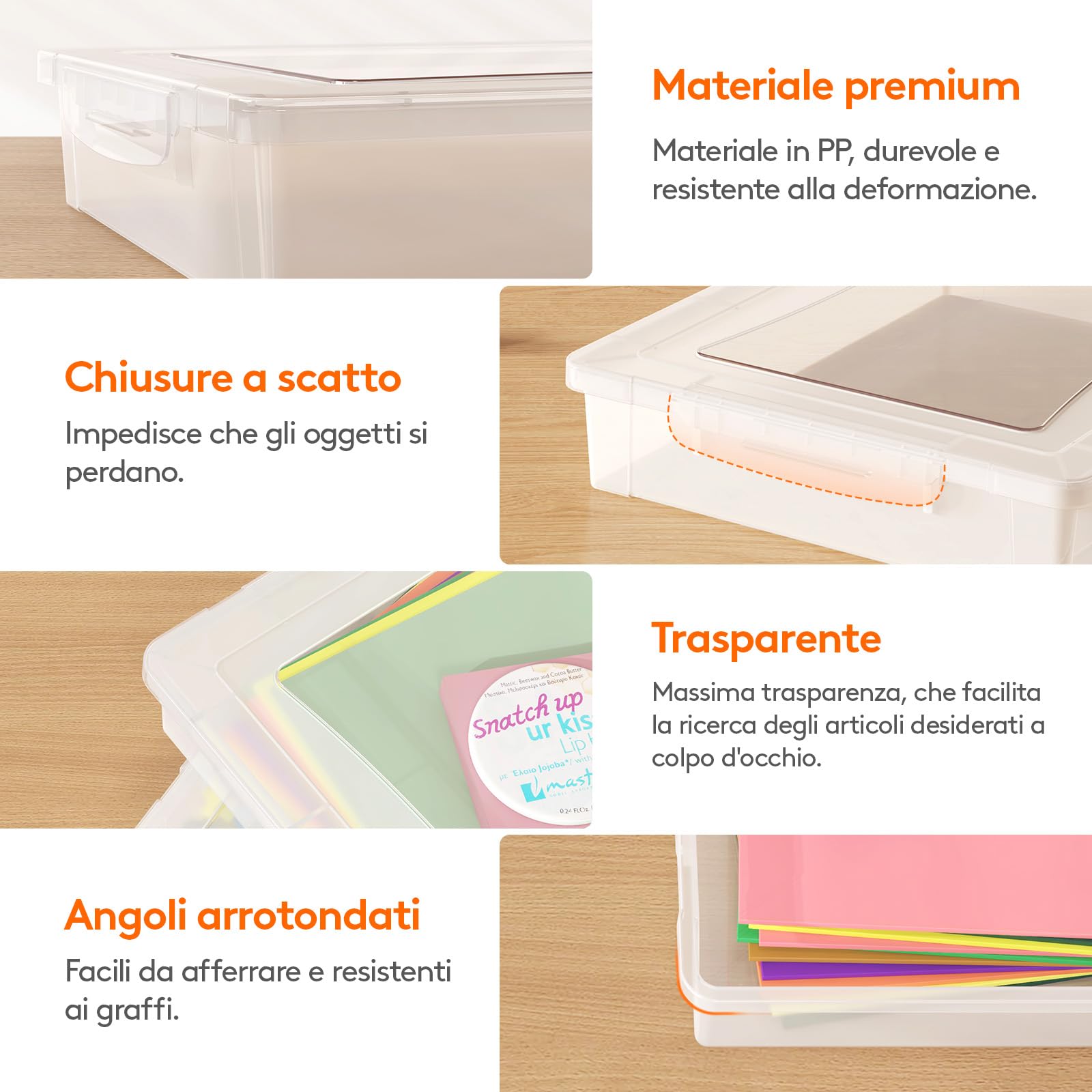 Lifewit Scatole Plastica con Coperchio, 5L Scatola Porta Oggetti, Faldoni Portadocumenti A4, Rrchivio Documenti Ufficio Scrivania, Raccoglitore Documenti, 32 x 23 cm, Trasparente, 4 Pezzo