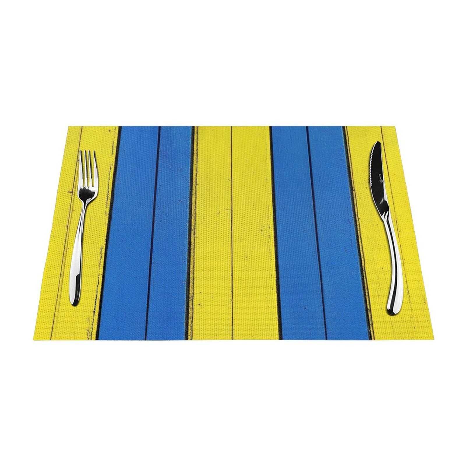 Set de table en PVC lot de 6 rayures jaunes bleues lavables 45x30 cm