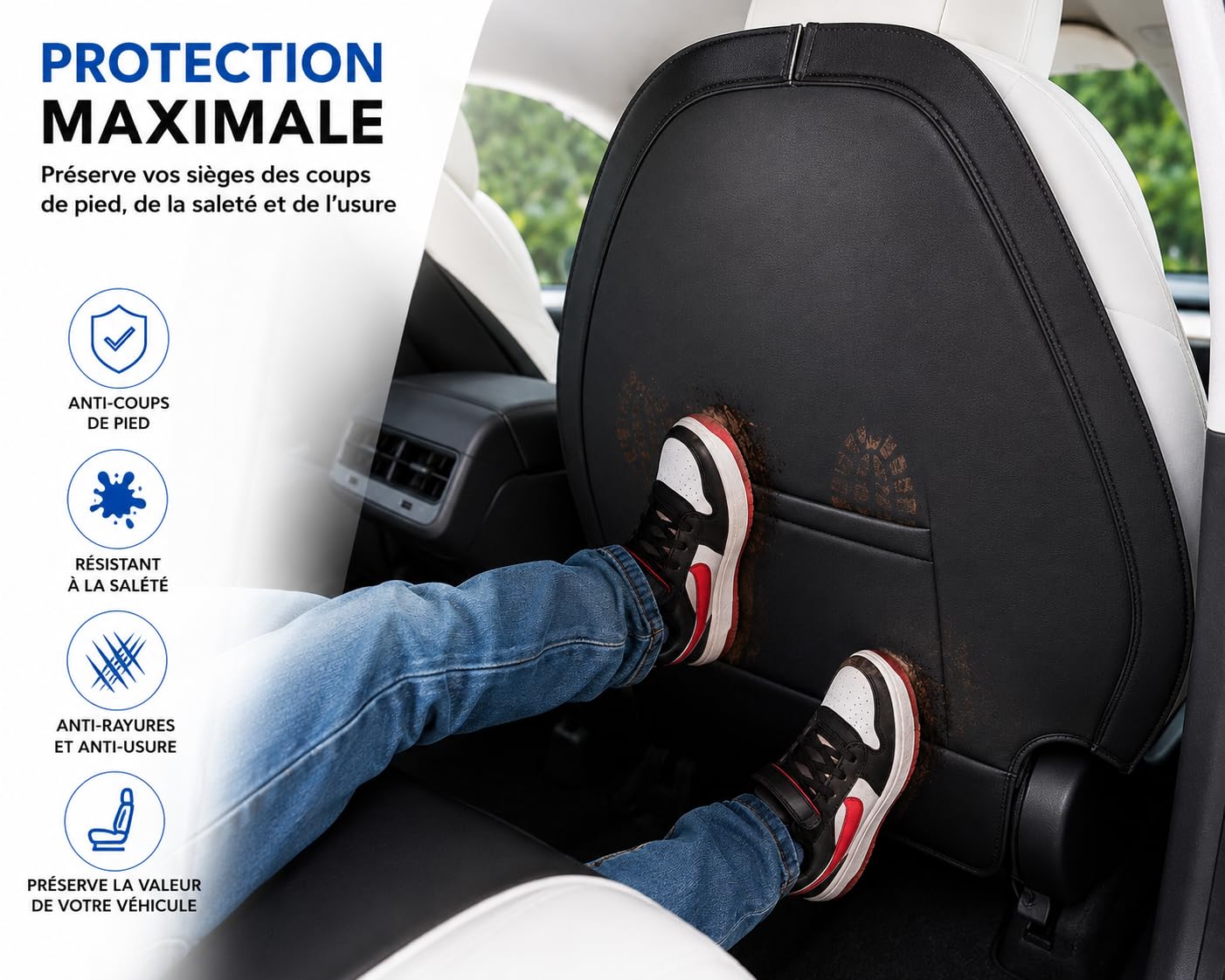 Générique Lot de 2 Housses en Cuir de Protection Dossier de siège Avant Compatible Tesla Model Y et 3 (Noir)