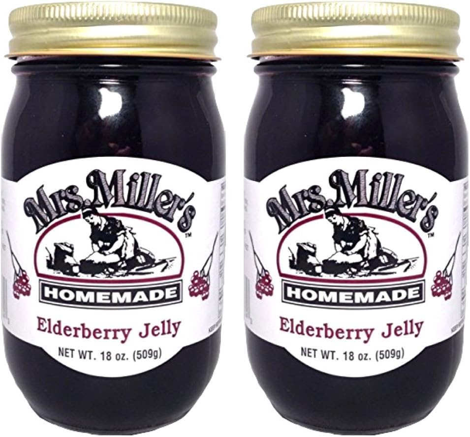 HUGE 18 oz Mrs. Miller's Elderberry Jelly - Pack of 2 - Amish and Homemade!