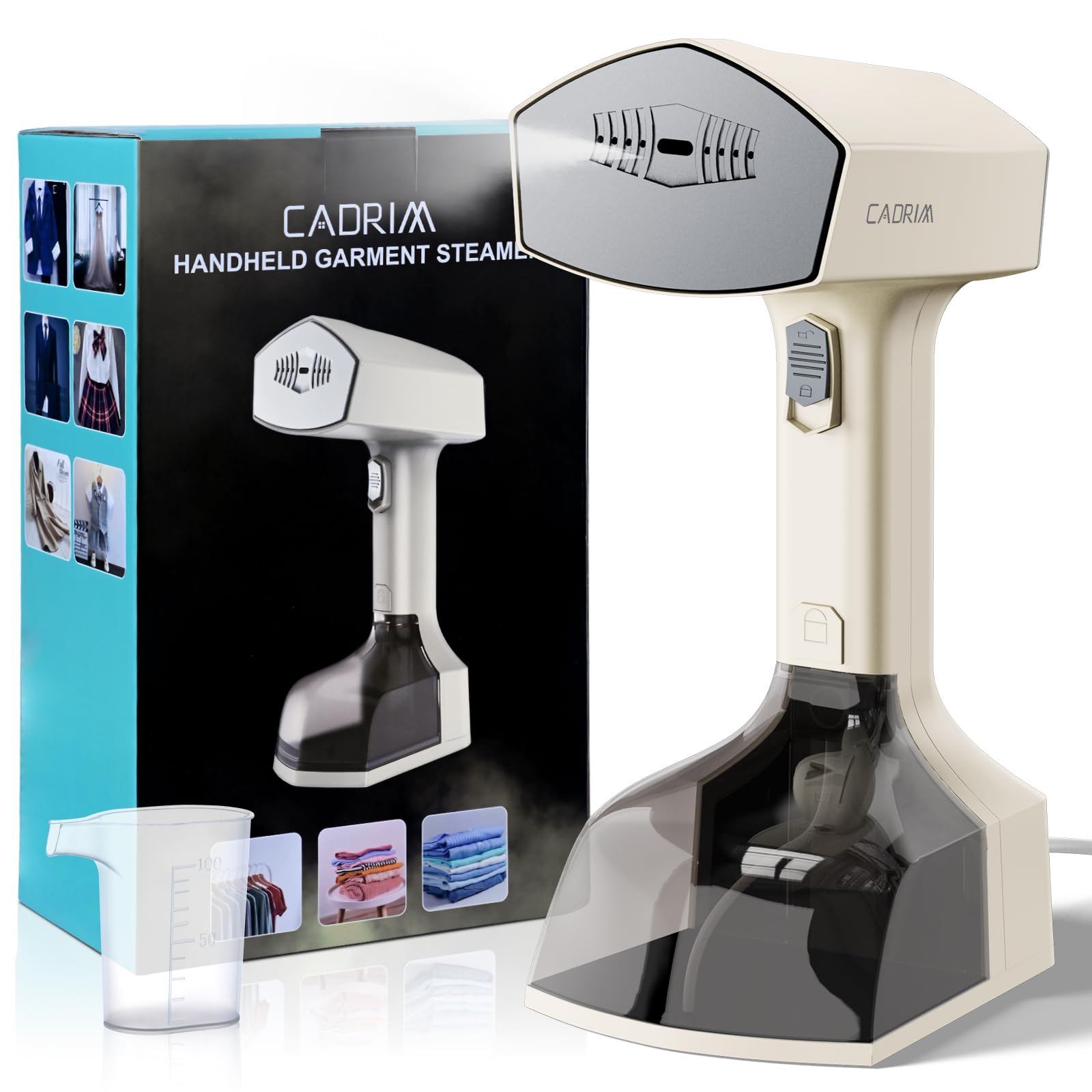 Cadrim Steamer - Ferro da stiro a vapore, 2000 W, serbatoio dell'acqua da 350 ml, portatile, con 3 livelli di vapore, ferro da stiro da viaggio per casa, ufficio, viaggi (bianco)