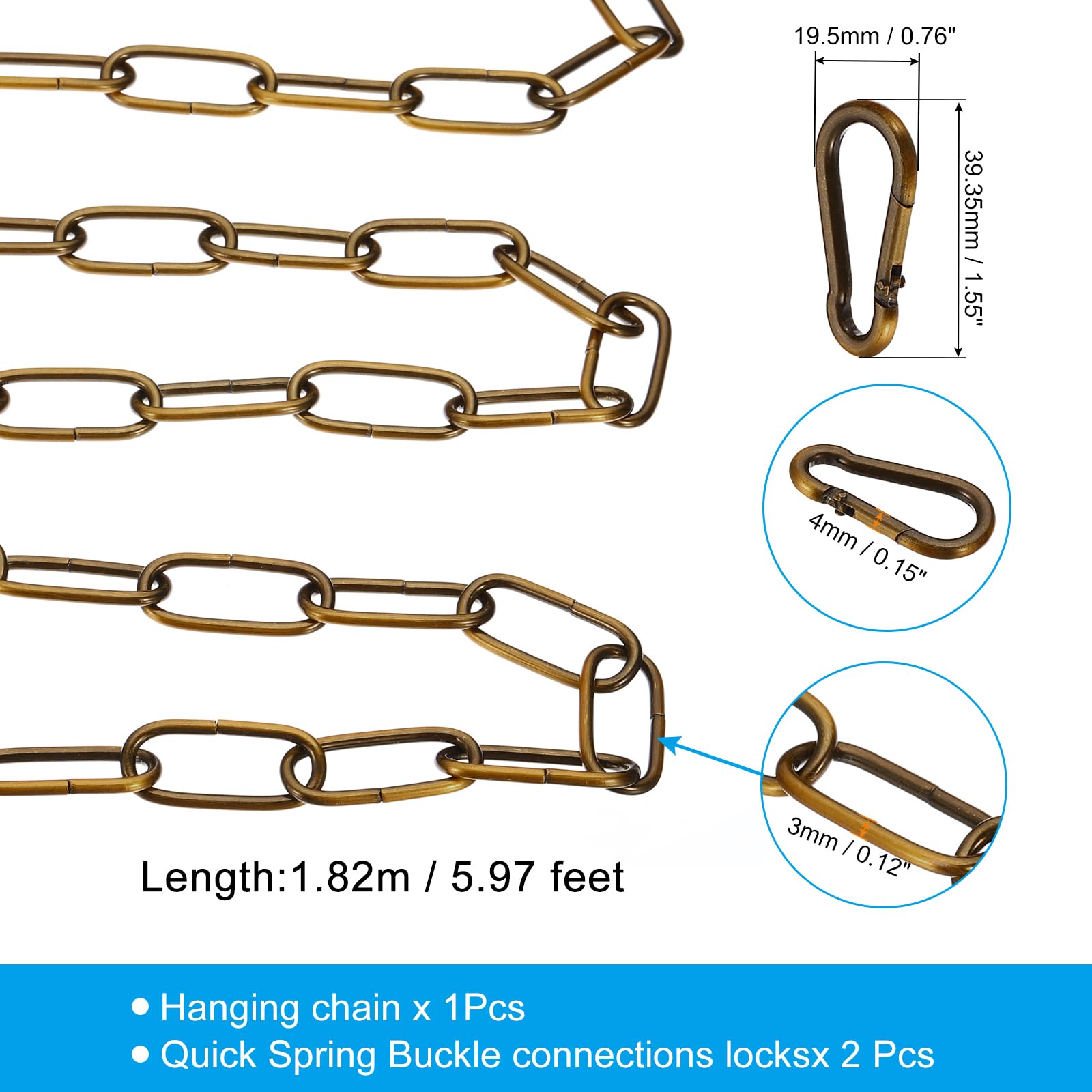 PATIKIL 6 Feet Gold Bronze Finish Lighting Hanging Chain, Metal Looping Chain for Hanging Plant Pendant Chandelier Light Fixture - Image 2