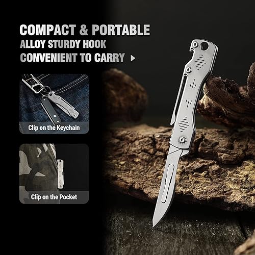 Miniatura 7 de Cuchillo de bisturí plegable, cuchillo de bolsillo de bisturí, bisturí quirúrgico con 10 cuchillas de afeitar reemplazables #23, abridor de