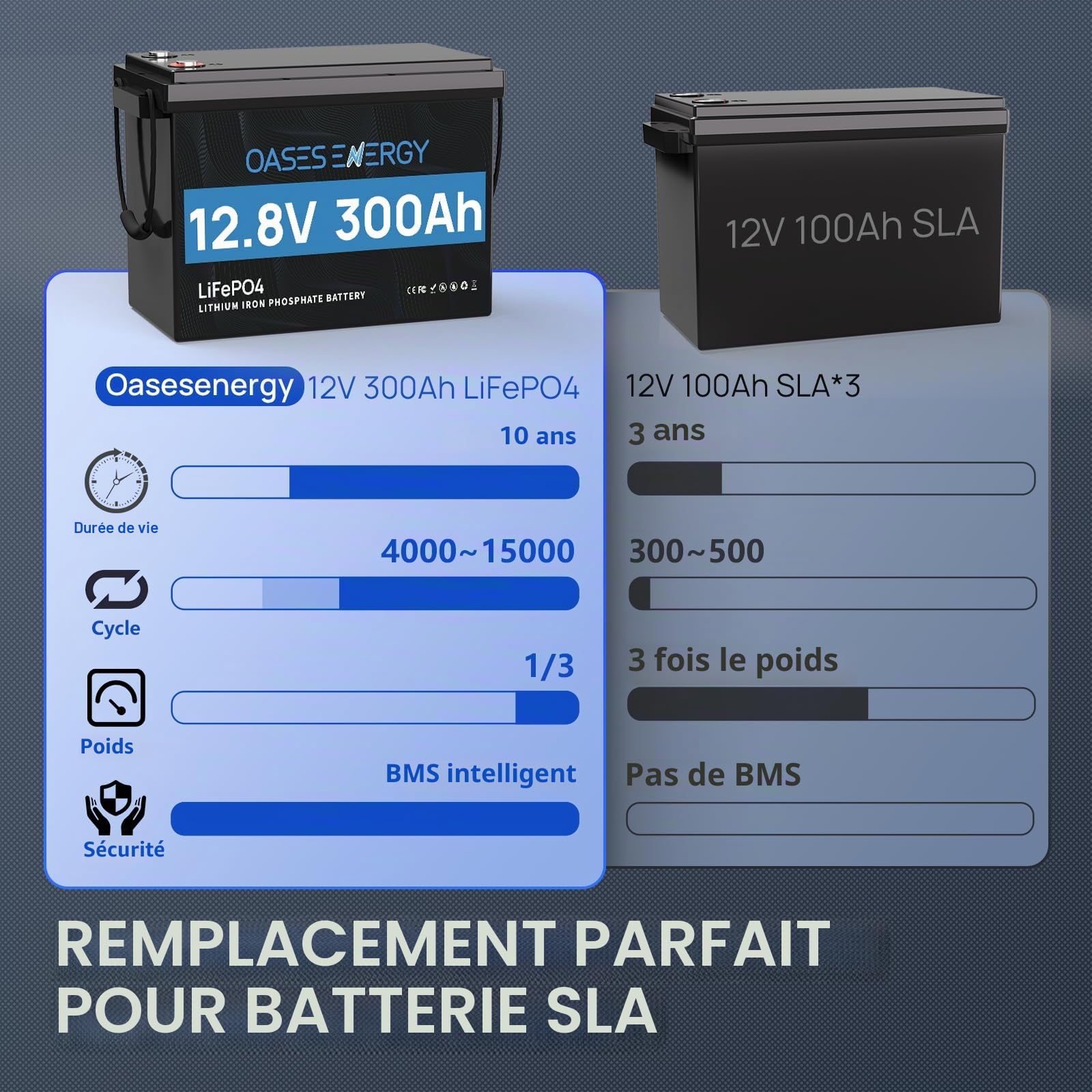 Batterie Lithium 12V 300Ah LiFePO4 Mini, Batterie lifepo4 avec 200A BMS Protection Basse température, 3840Wh 12V pour système Solaire, Camping-Car, pêche à la Ligne, caravanes