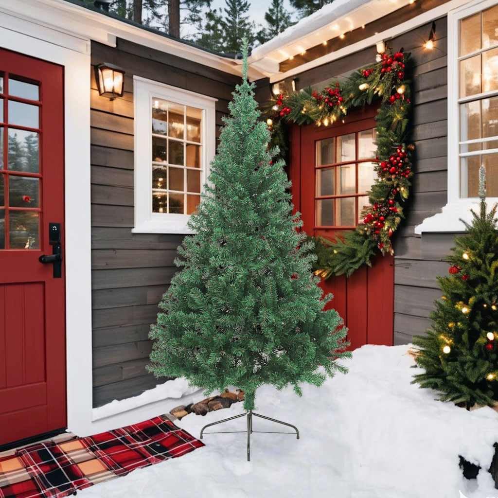 Árbol de Navidad artificial verde de 210 cm con soporte, de PVC, para pared, ahorra espacio, para interior y exterior