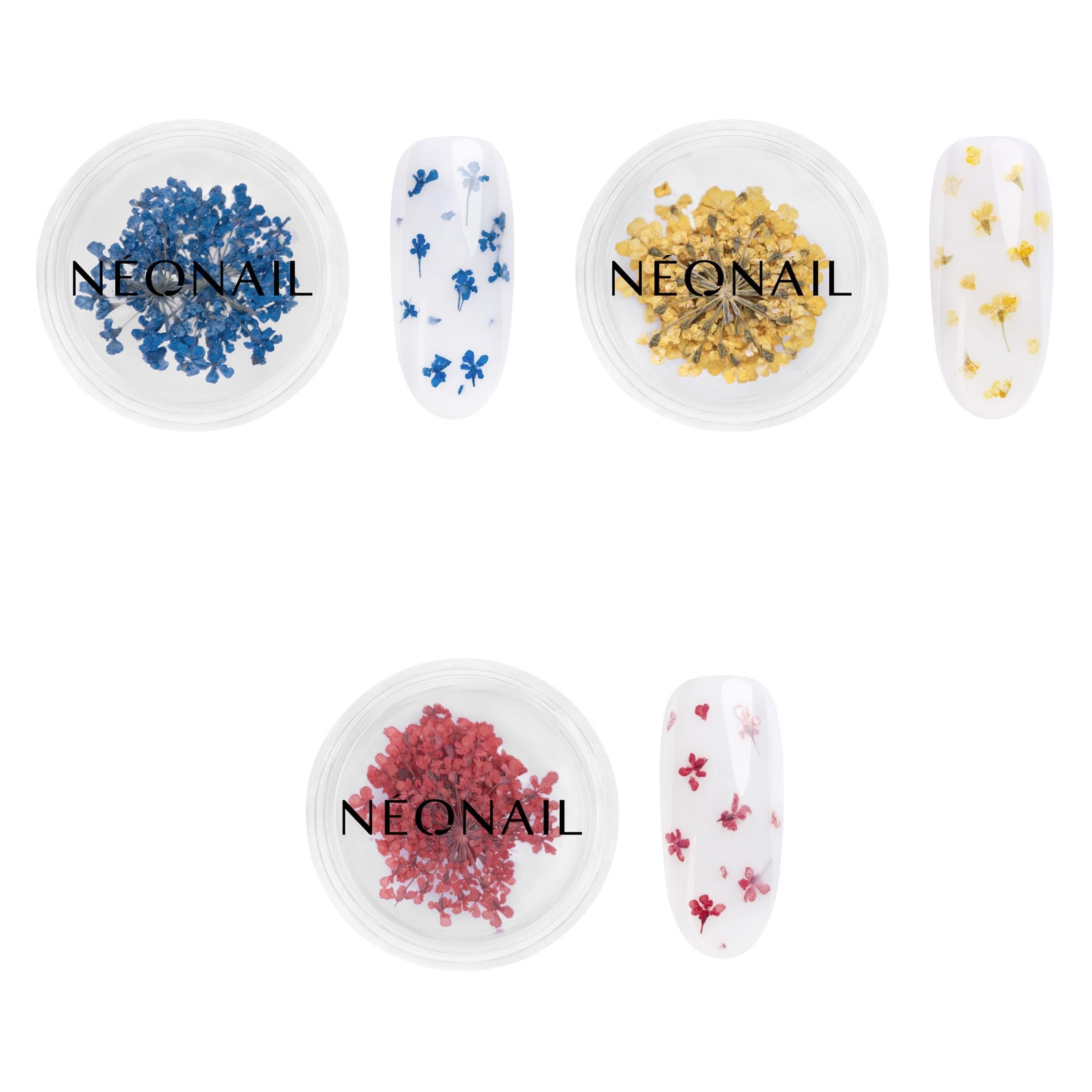 NEONAIL Conjunto de Adornos Para Uñas - Flores Secas - Kit Uñas Acrilicas - Decoracion - Manicura - Nail Art - Decoración Adornos de Uñas - 3 colores - Navy, Yellow, Red