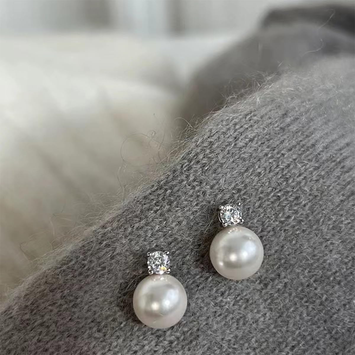 Huachan Parure de bijoux femmes 925 Sterling Silver boucles d'oreilles collier avec perles de culture d'eau douce CZ Bridal Wedding gift