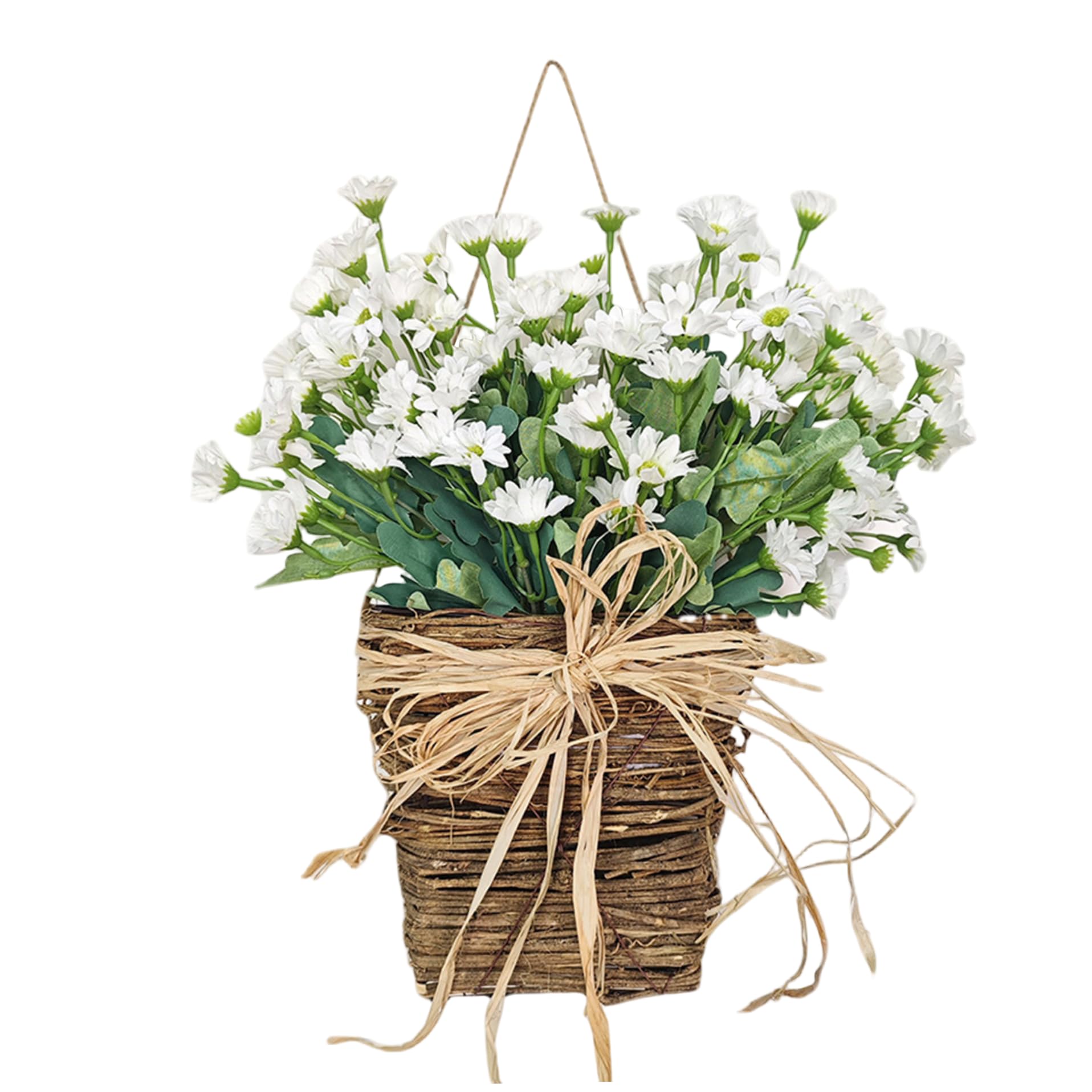 AwnsIMfreien Spring Wreaths for Front Door, Daisy Flower Front Door Basket, 13.8x7.9 Artificial Decorations for Wedding Party/Porch/Wall Decor, Wreath