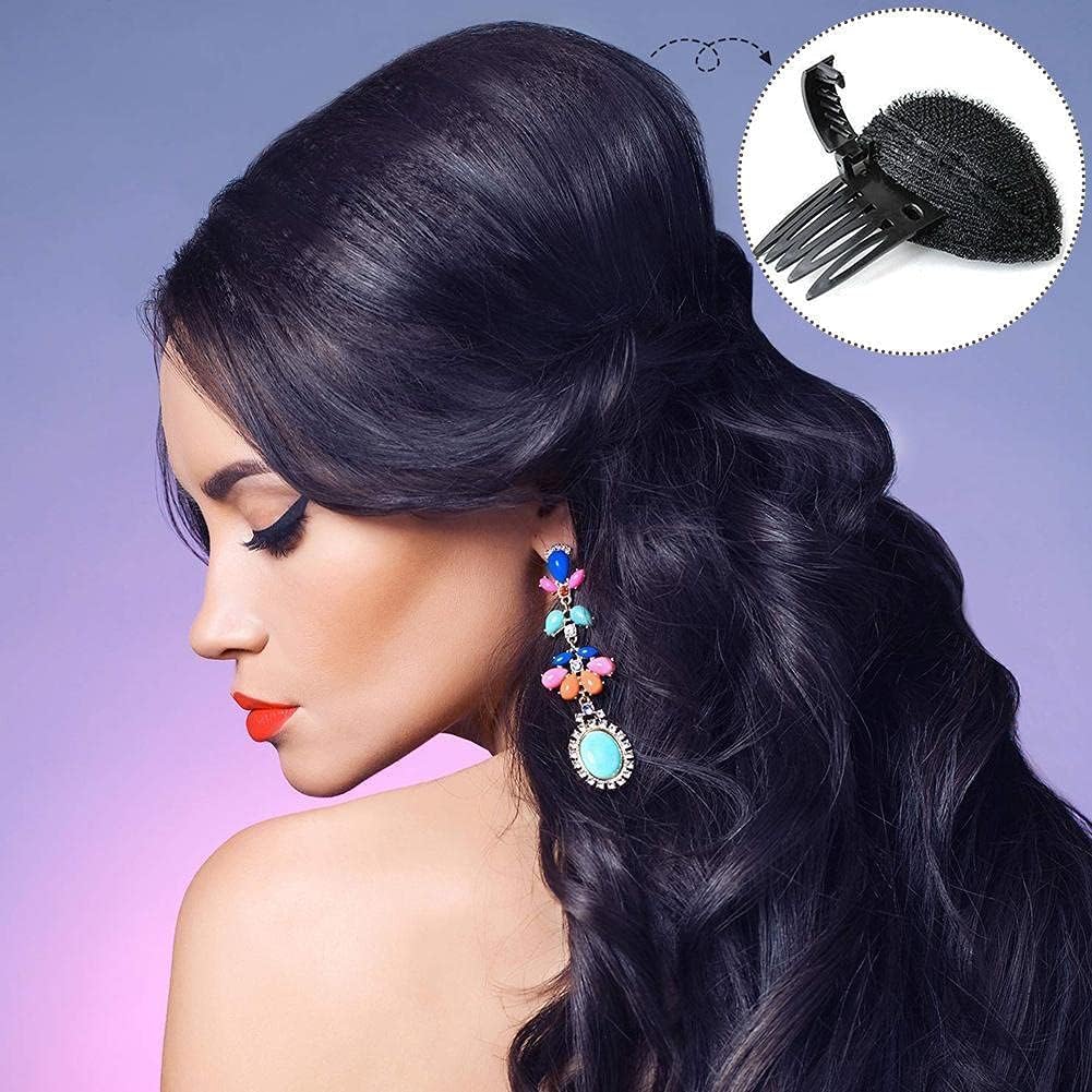 Black Puff Hair Cushion Volume Clips, Fluffy Hair Pad, Sponge Clip Bun Comb and Bump It Up Hair Base Set for Women and Girls - DIY Hairstyling Clips Tools, Barrettes image 5