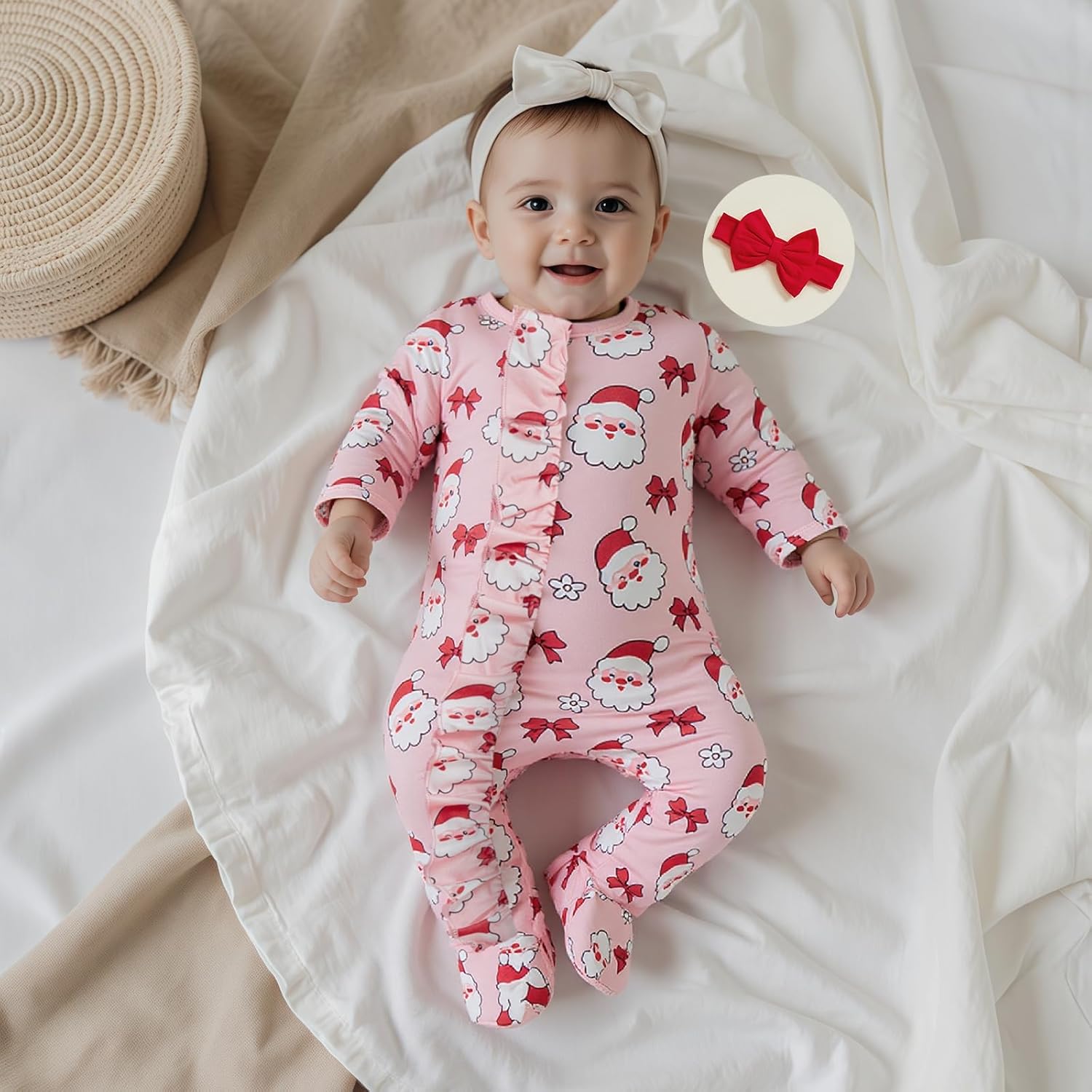 FYBITBO My First Christmas Baby Girl Outfit Newborn Ruffle Romper Jumpsuit Infant Coming Home Outfit Fall Winter Clothes - Image 2