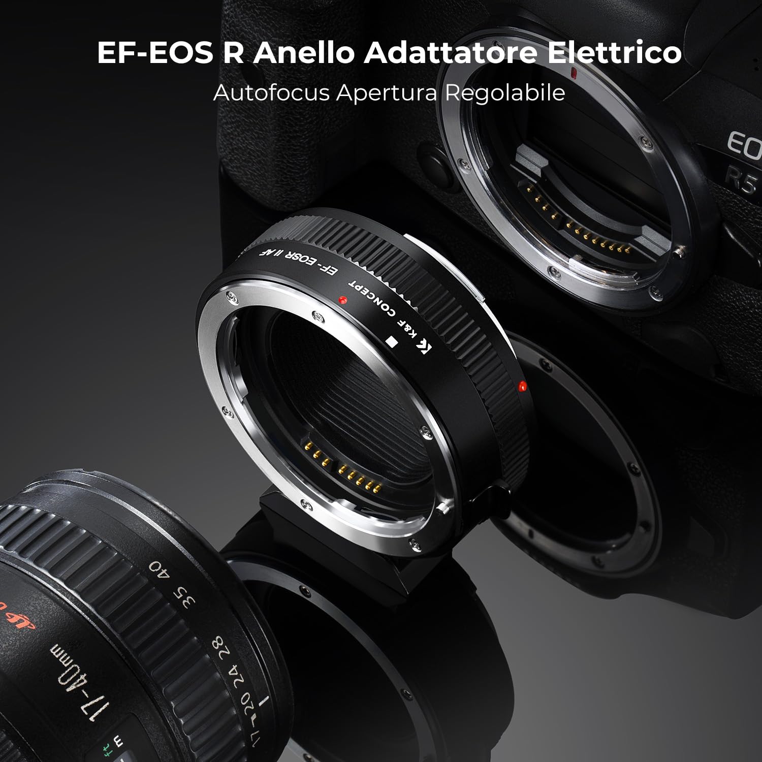 K&F CONCEPT Adattatore Compatibile con Canon Auto EF/EF-S a EOS R, in Metallo con Messa a Fuoco Automatica, con Custodia Protettiva