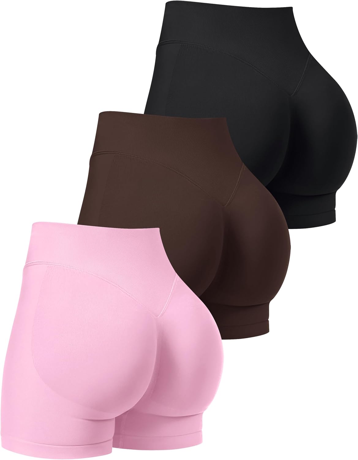 OLCHEE Womens Workout Shorts Seamless Scrunch Butt Lifting 3 Pack Yoga Gym Athletic High Waisted Tummy Control Booty 4.1"