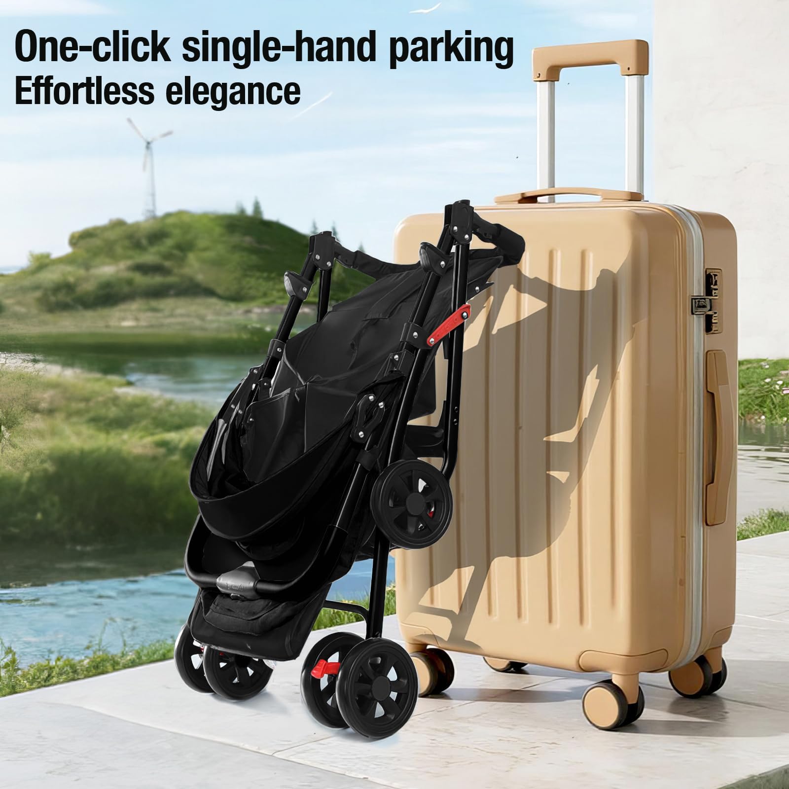 Reenborn Ultraleggero Passeggino di Soli 4,6 kg con Posizione Sdraiata Regolabile, Passeggino da Viaggio Pieghevole, Passeggino Compatto Fino a 15 kg, Carrozzina per Neonati Portatile (A8 Black)