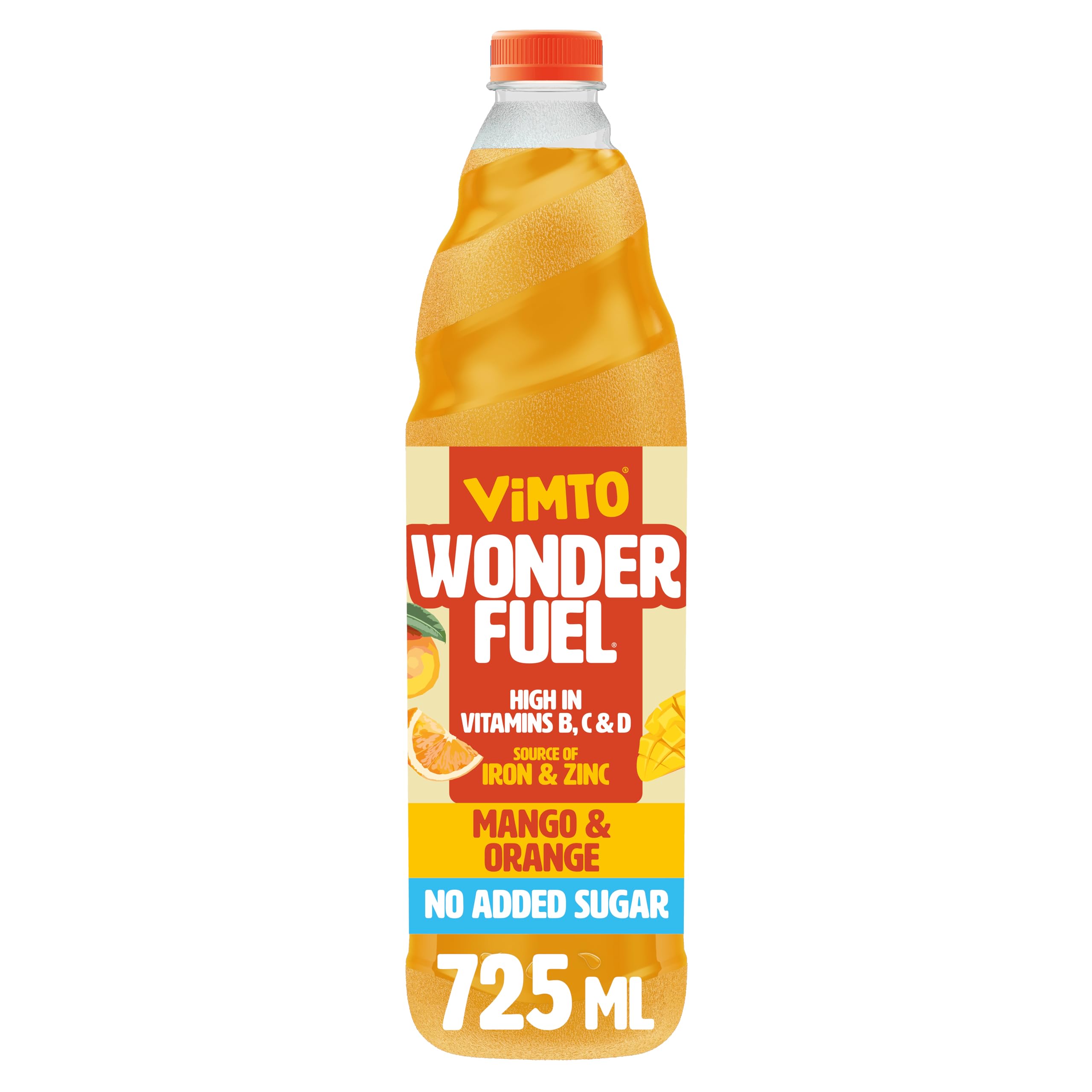 Vimto Wonderfuel Squash – No Added Sugar – Vitamins B, C & D – Iron & Zinc – 725ml – Breakfast Functional Drink – Mango & Orange