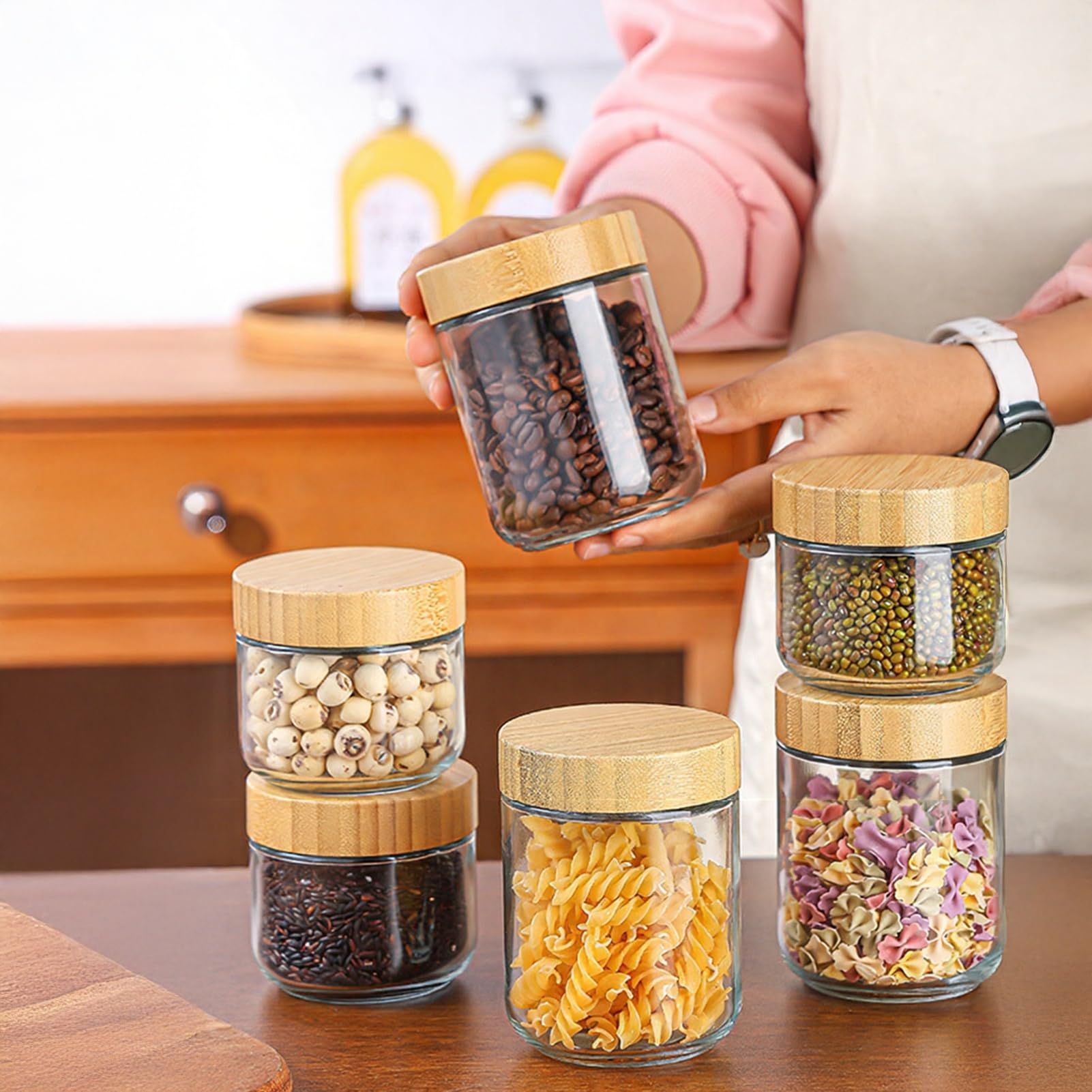 4 pz/set di barattoli di avena durante la notte barattoli ermetici in vetro con coperchi a tenuta stagna contenitori per la preparazione dei pasti riutilizzabili sigillati barattoli per alimenti per