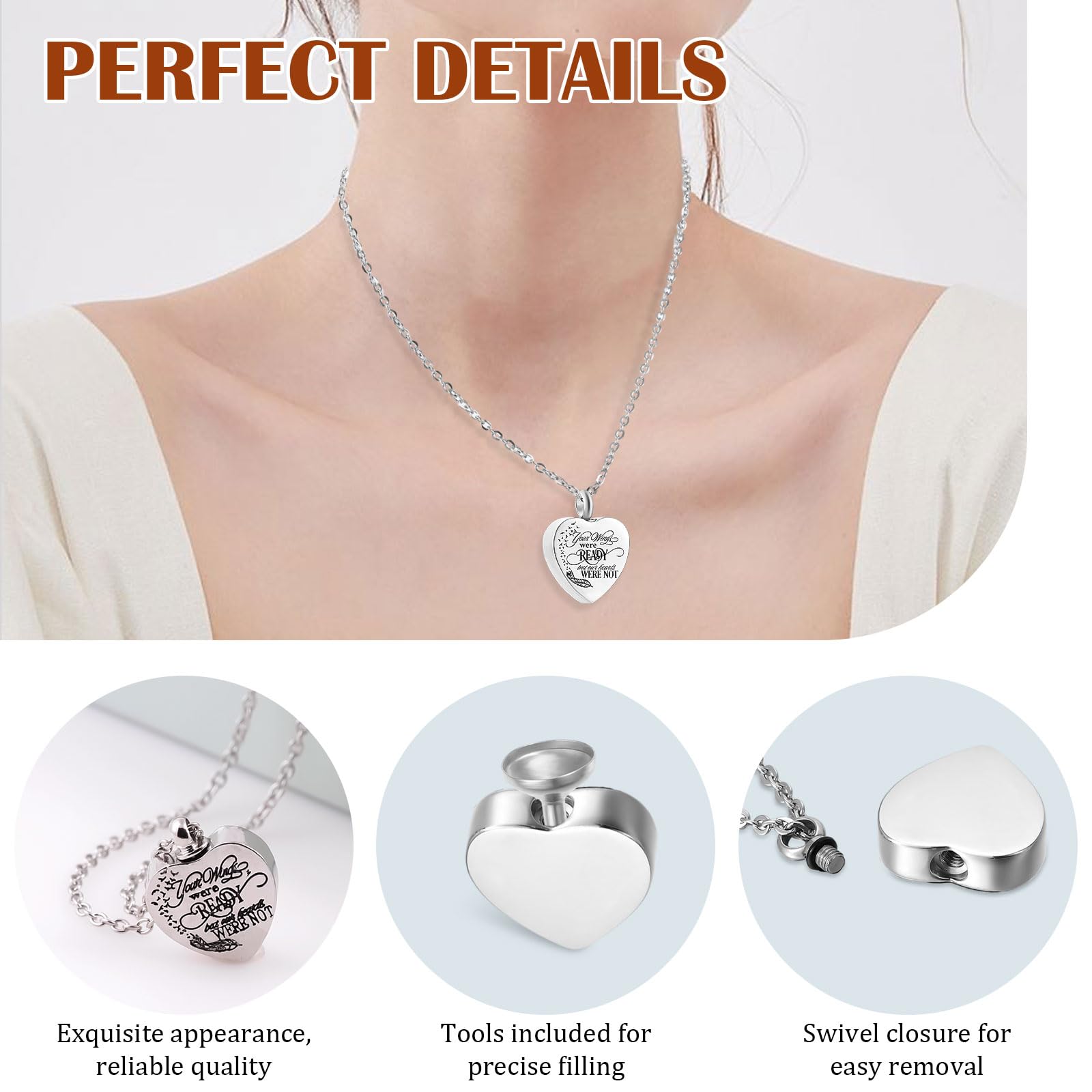 QESSUVNC Ashes Necklace Keepsake Locket, Personalised Urn Necklace for Ashes Stainless Steel Cremation Jewellery (Heart) - Image 2