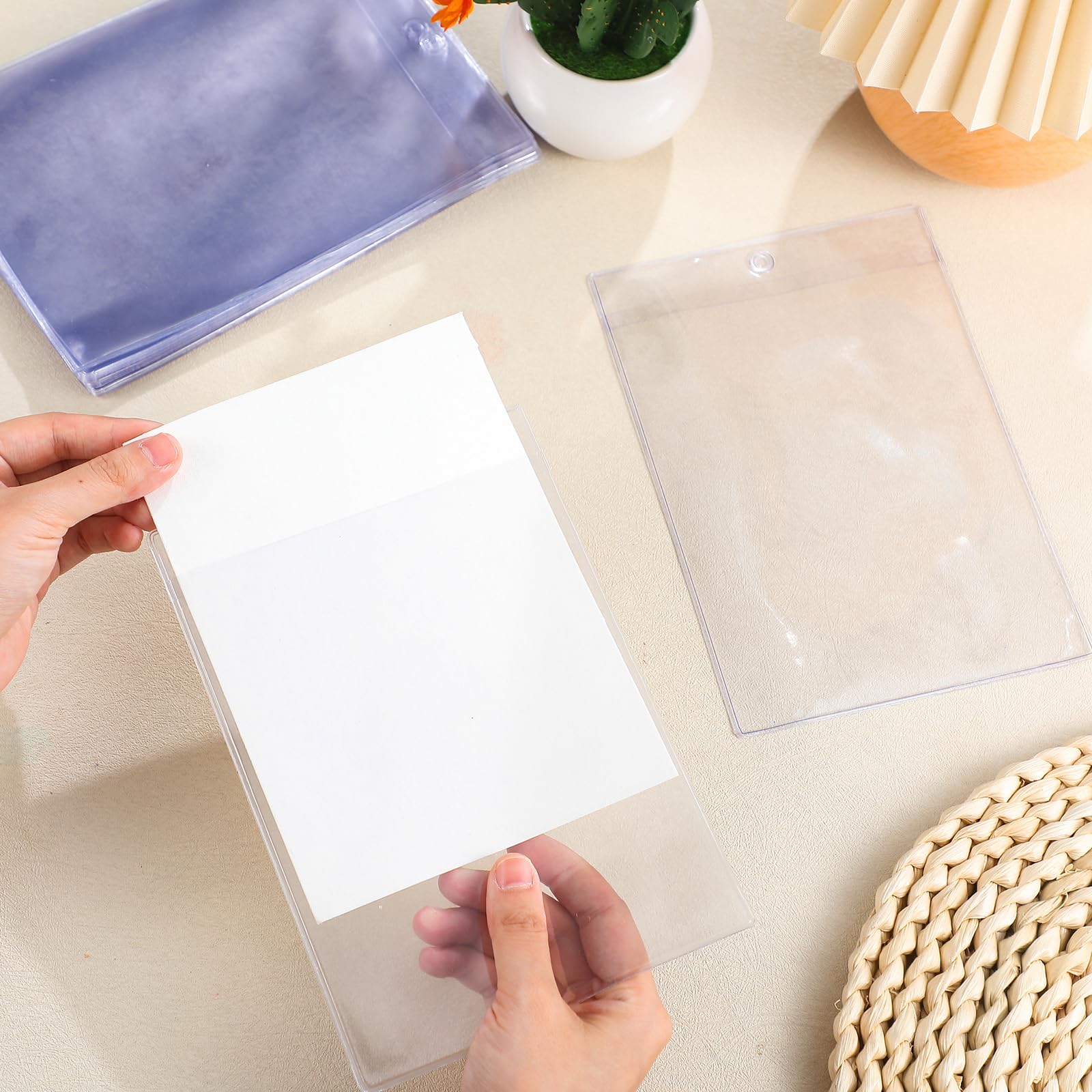 50 etichette in plastica trasparente per mobili, 10,2 x 15,2 cm, aperte sul lato corto, in vinile, etichette per mobili, codici a barre e controllo dell'inventario