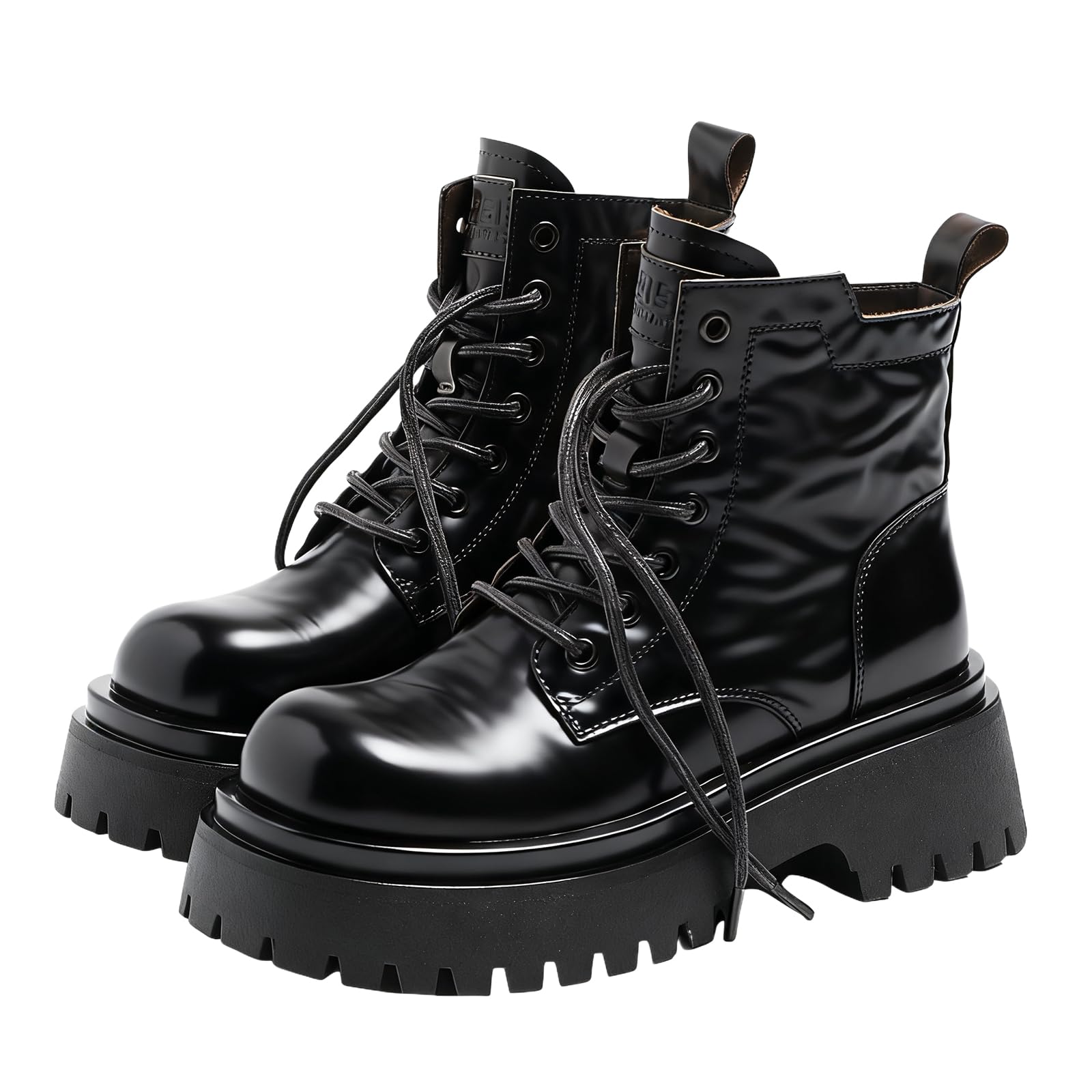 Womens Leather Platform Combat Ankle Boots Fashion Comfort Lace-Up Round Toe Ankle Boots With Side Zipper Chunky Lug